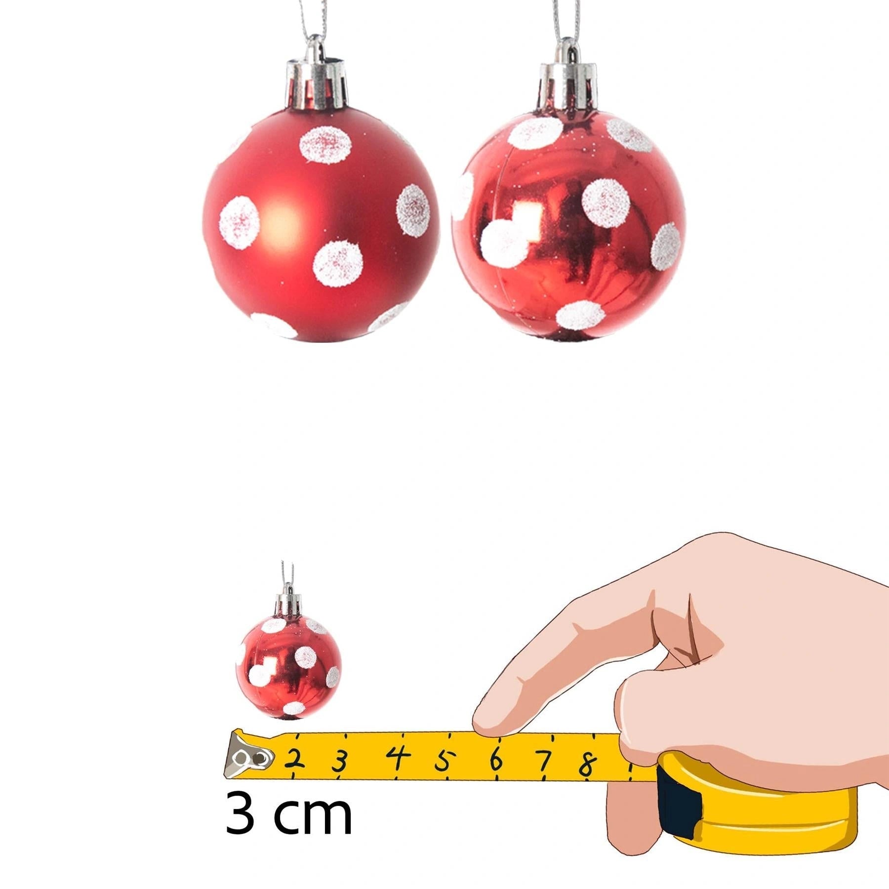 24 Christmas Baubles Tree Ornament Polka Dot Ball Xmas Festive Hanging Decor 3cm
