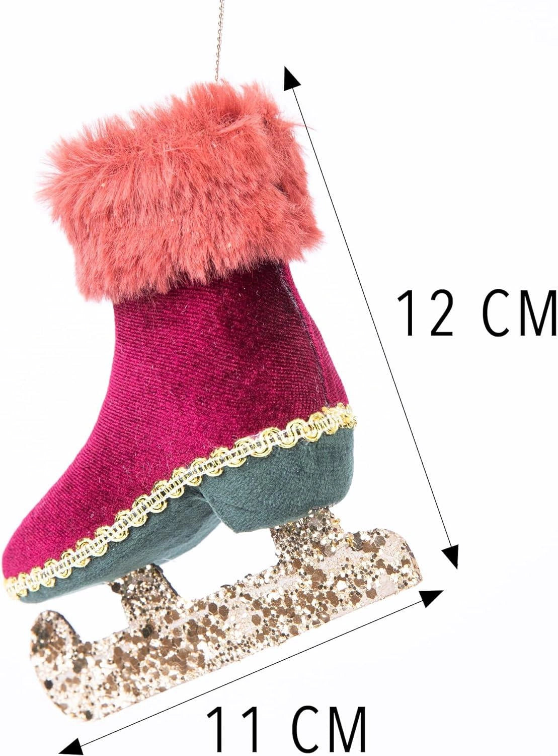 1XChristmas Hanging Ornament Tree Pendant Burgundy IceSkate Boot 12cm Xmas Decor