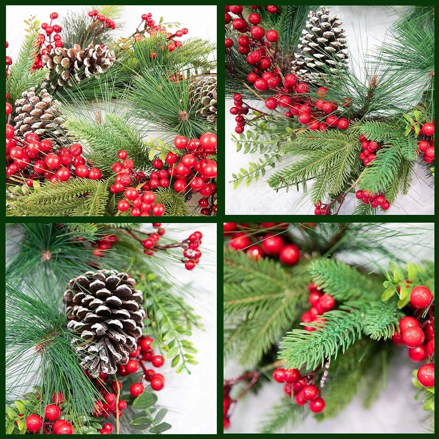 60cm Christmas Wreath Pre Lit Berries Cones Door Wall Home Xmas Hanging Ornament