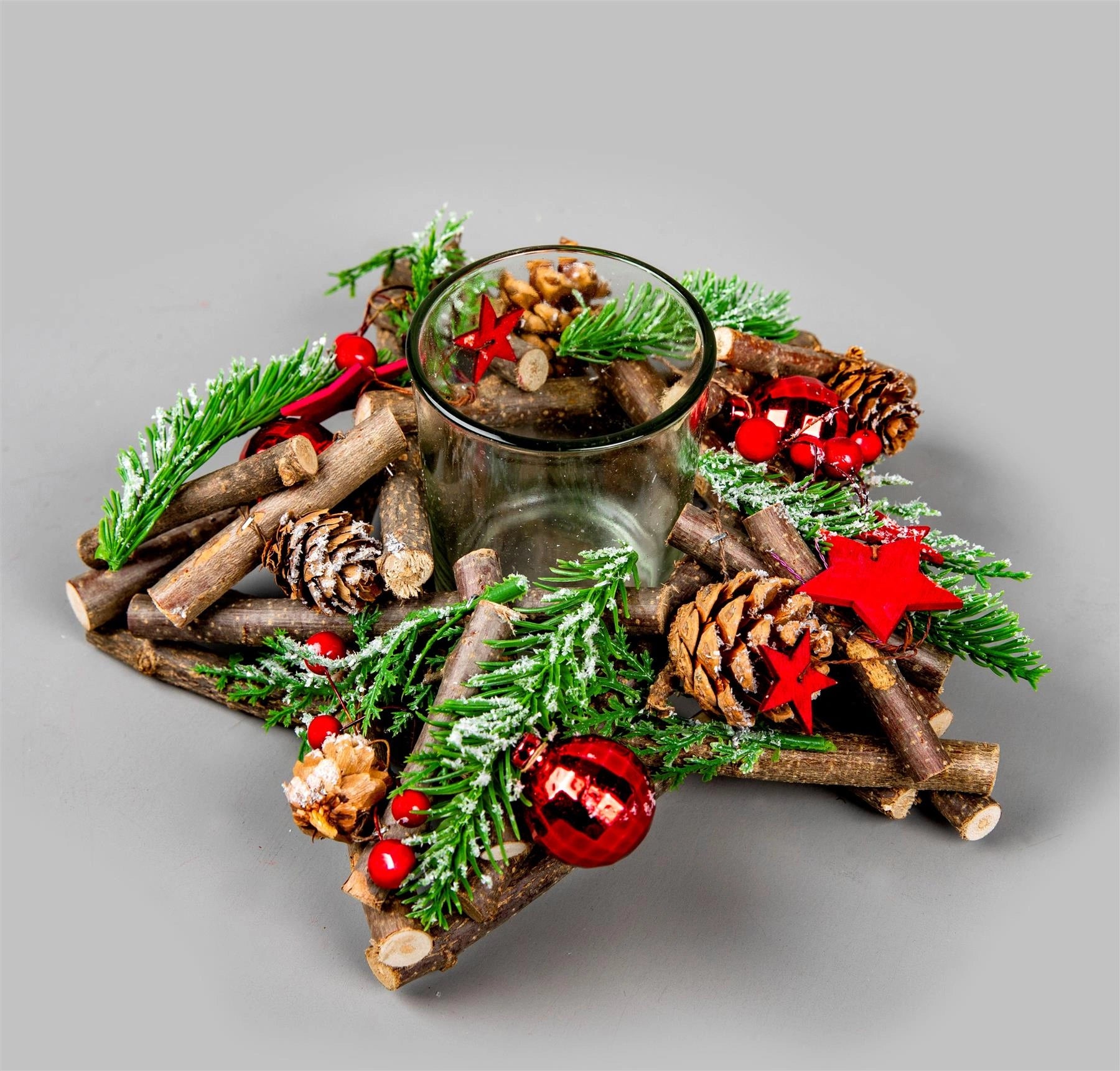 22cm Candle Holder Wooden Twig Star Christmas Tabletop Tealight Xmas Home Decor