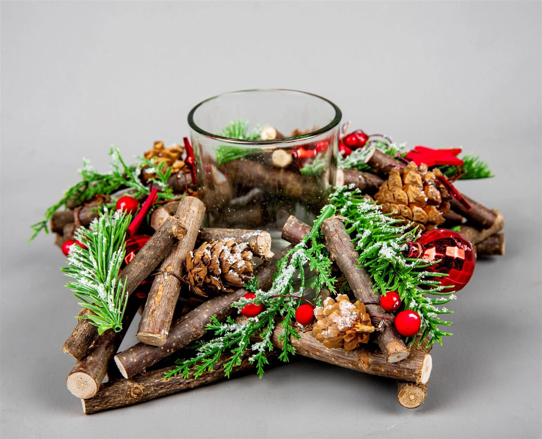 22cm Candle Holder Wooden Twig Star Christmas Tabletop Tealight Xmas Home Decor