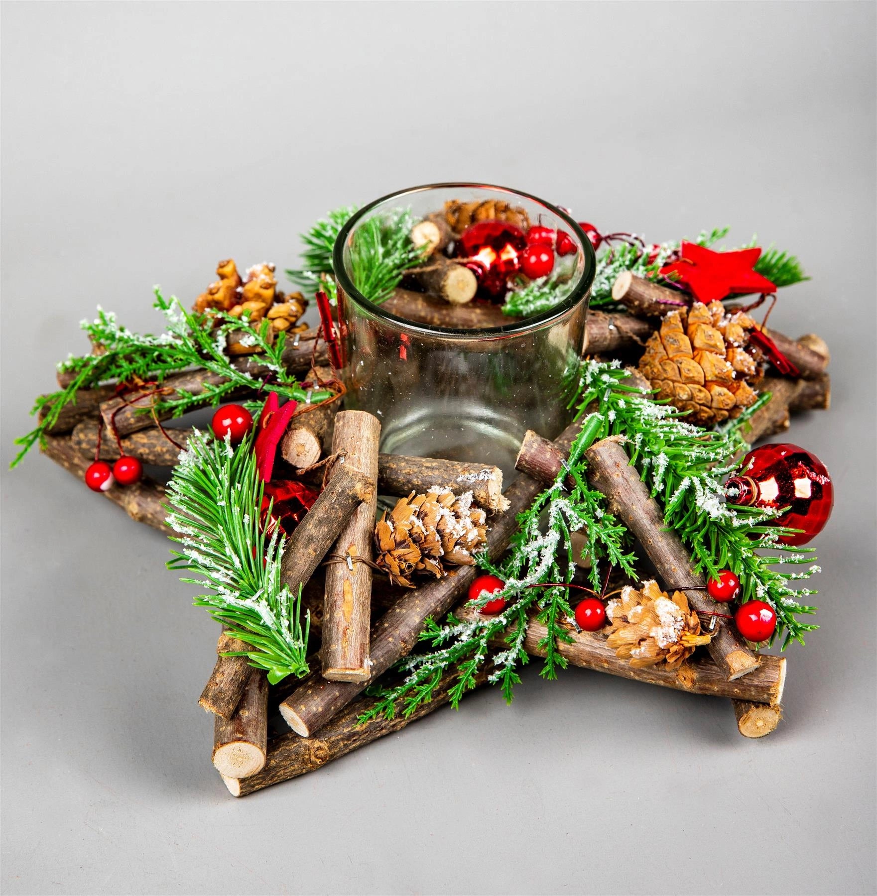 22Cm Twig Star Candle Holder Red