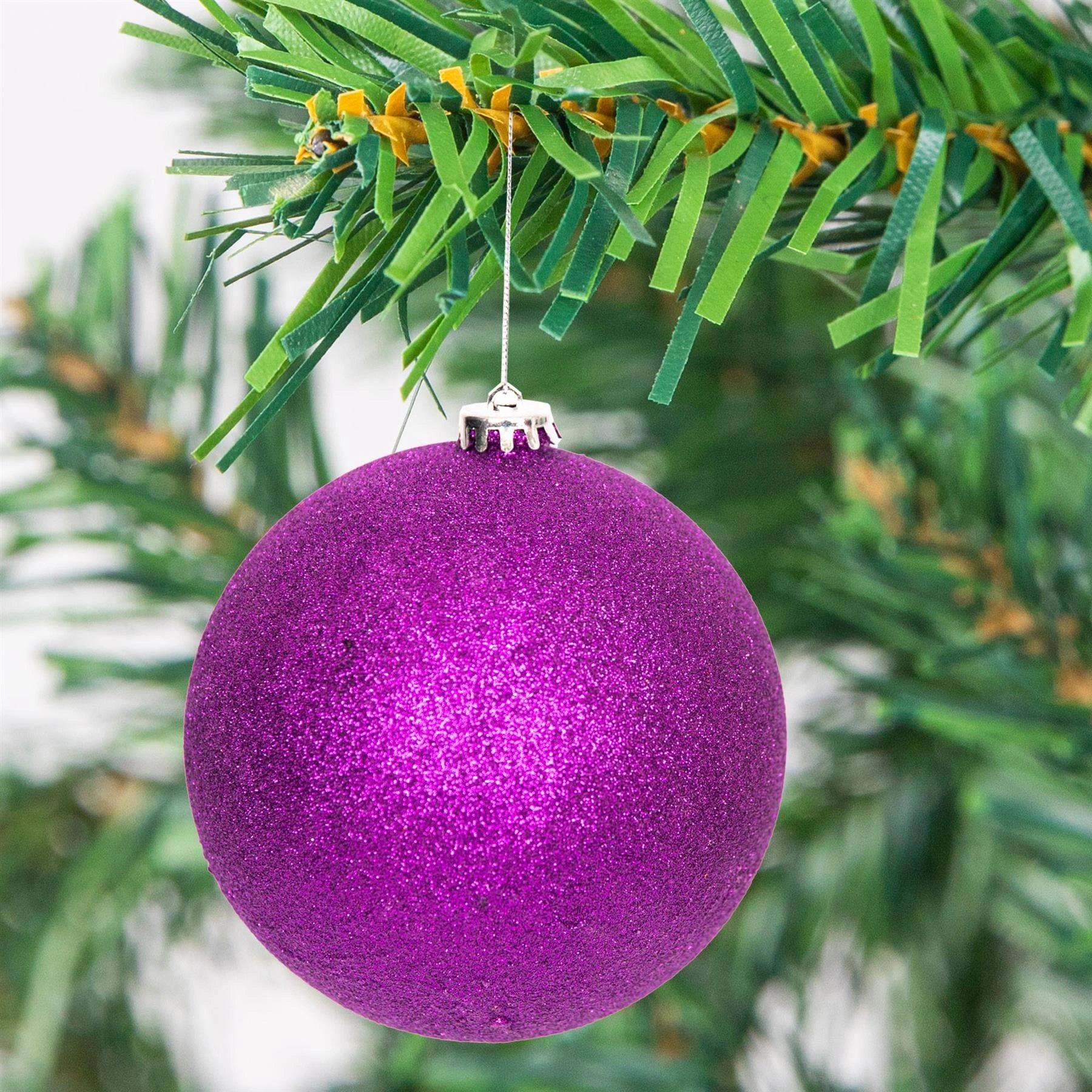 3 Purple Shatterproof Christmas Baubles Decoration Glitter Matte Shiny 15cm