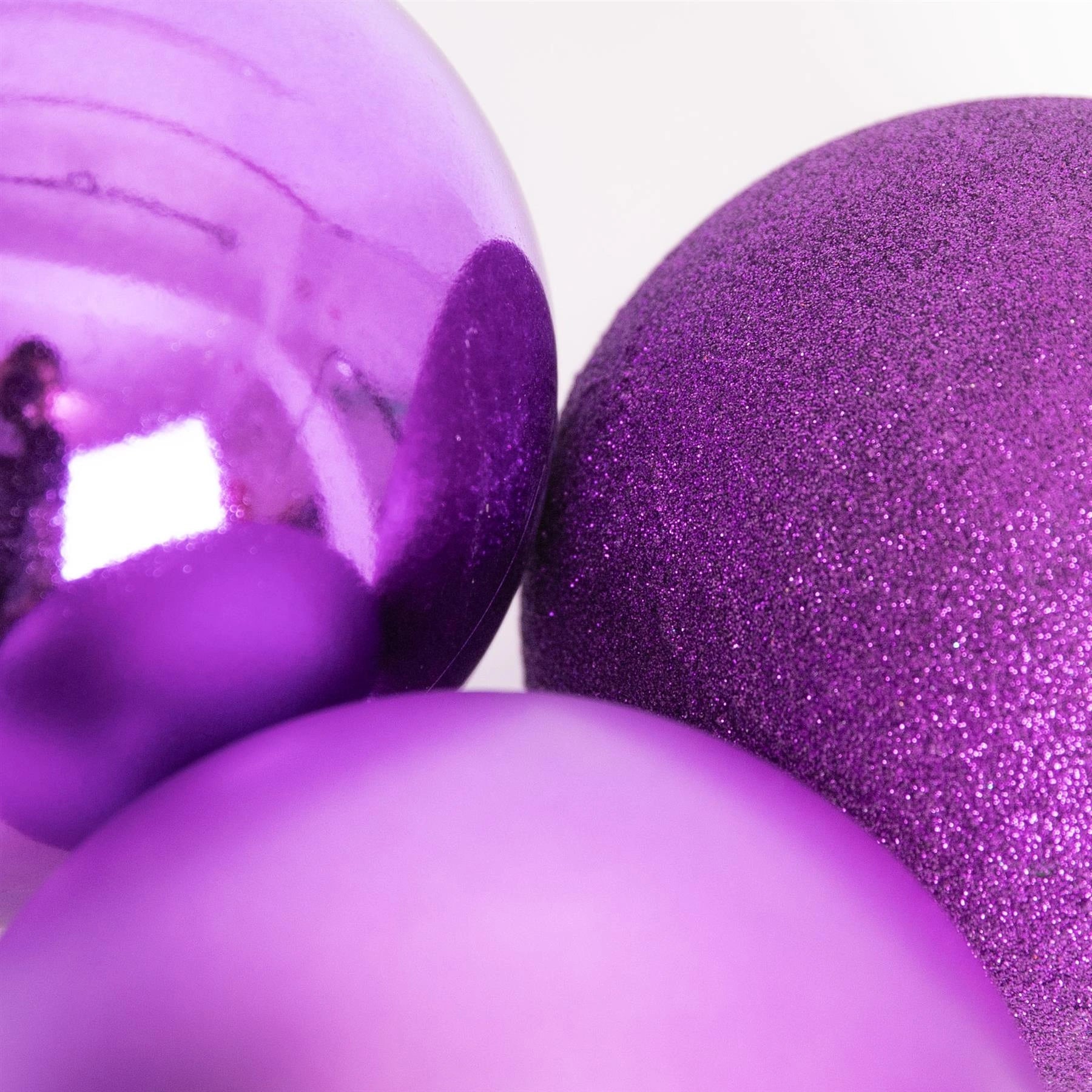 3 Purple Shatterproof Christmas Baubles Decoration Glitter Matte Shiny 15cm