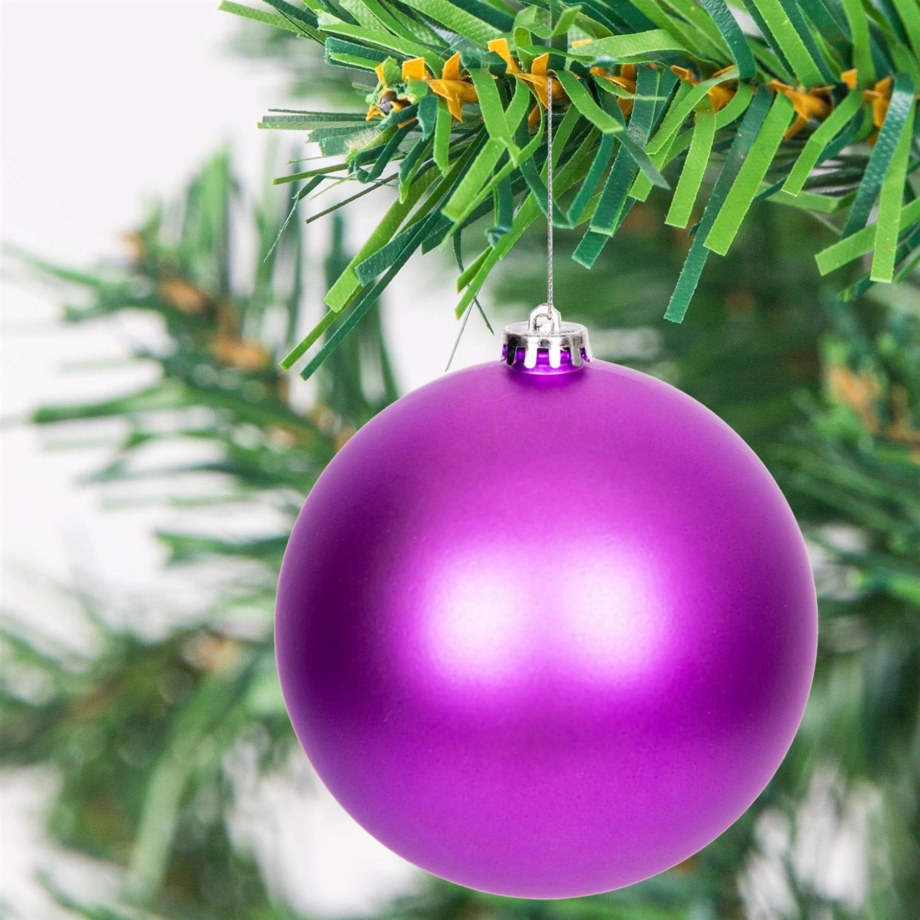 3 Purple Shatterproof Christmas Baubles Decoration Glitter Matte Shiny 15cm