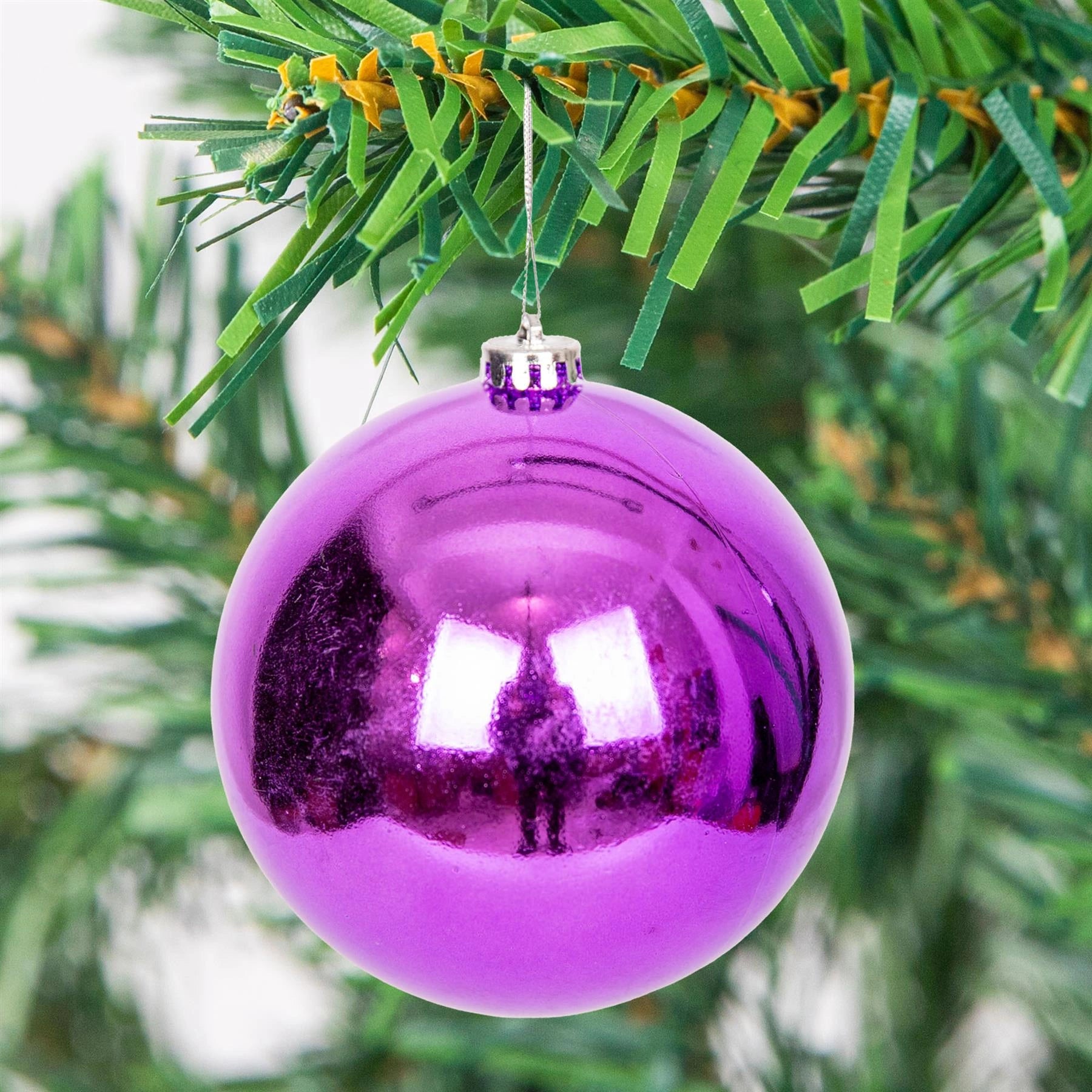 3 Purple Shatterproof Christmas Baubles Decoration Glitter Matte Shiny 15cm