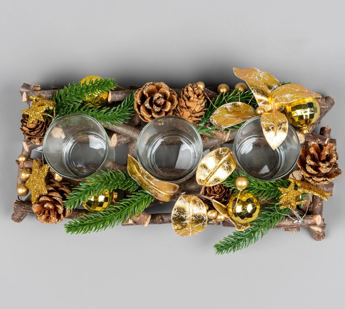 28cm Candle Holder Triple Wooden Twig Christmas Tabletop Tealight Xmas HomeDecor