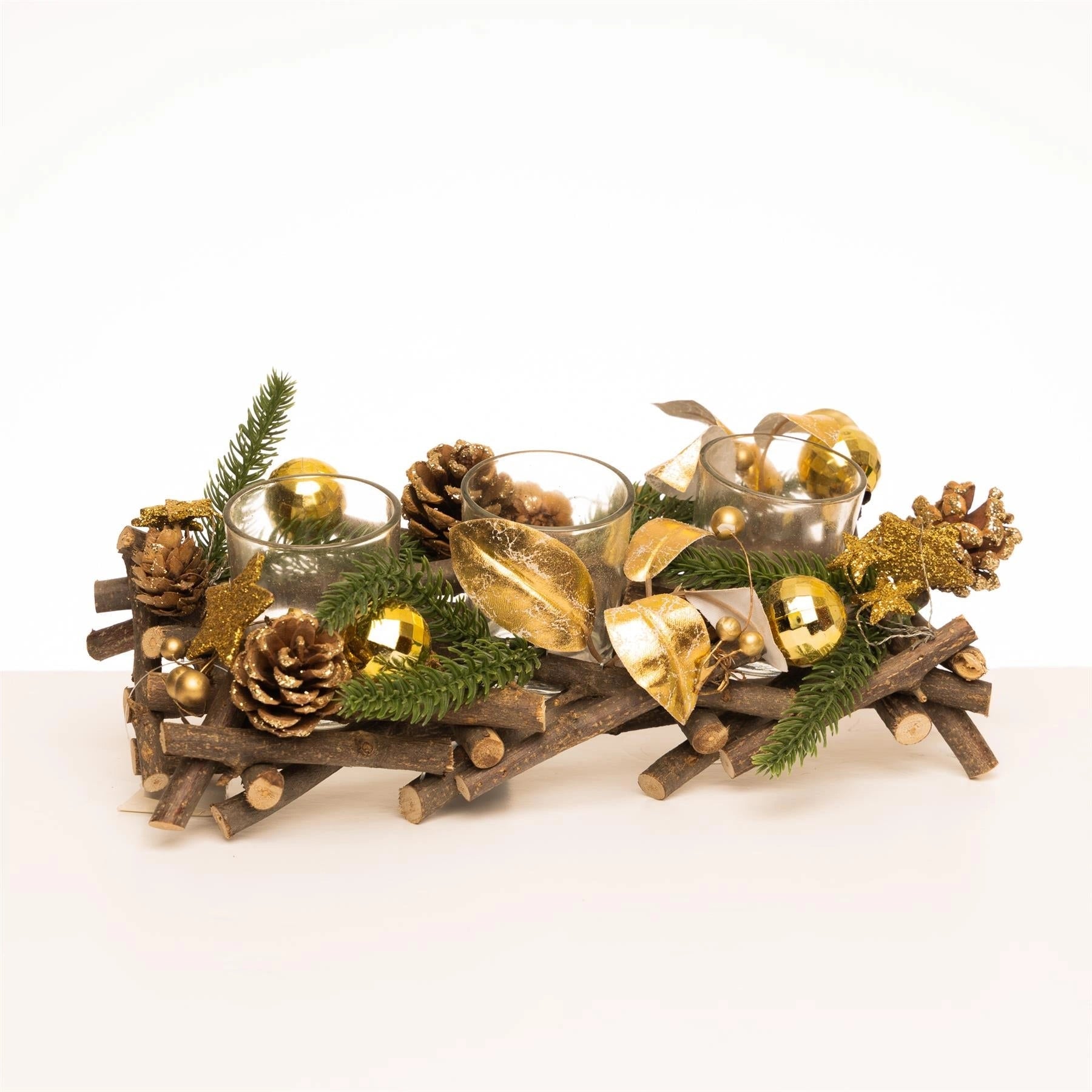 28cm Candle Holder Triple Wooden Twig Christmas Tabletop Tealight Xmas HomeDecor