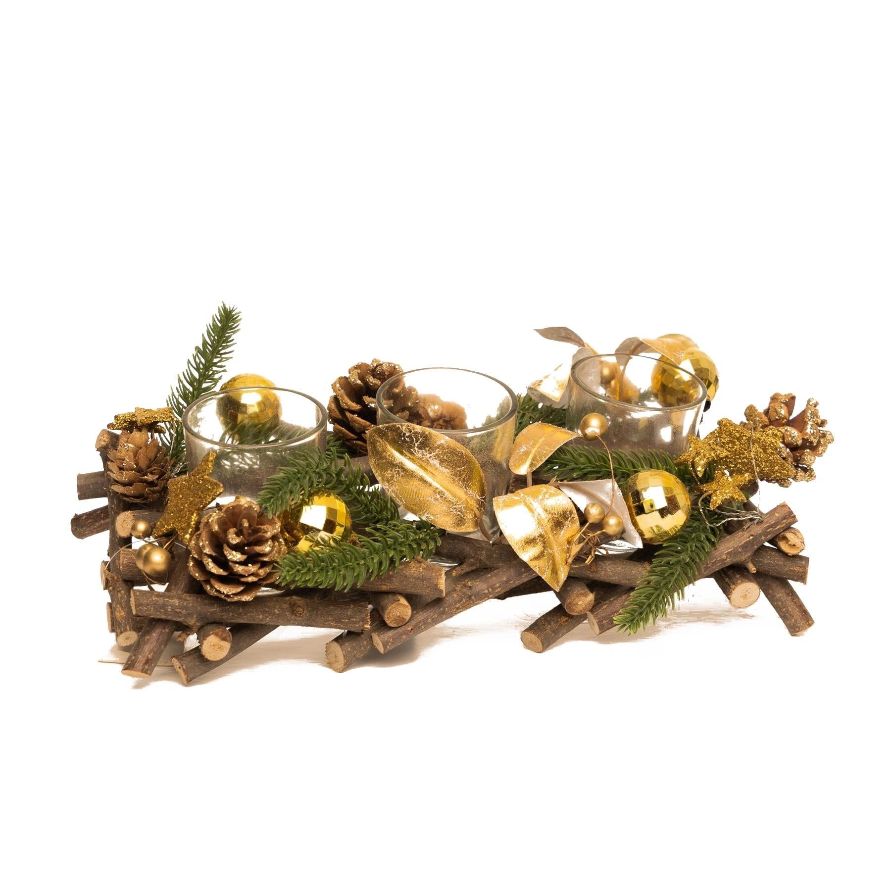 28cm Candle Holder Triple Wooden Twig Christmas Tabletop Tealight Xmas HomeDecor