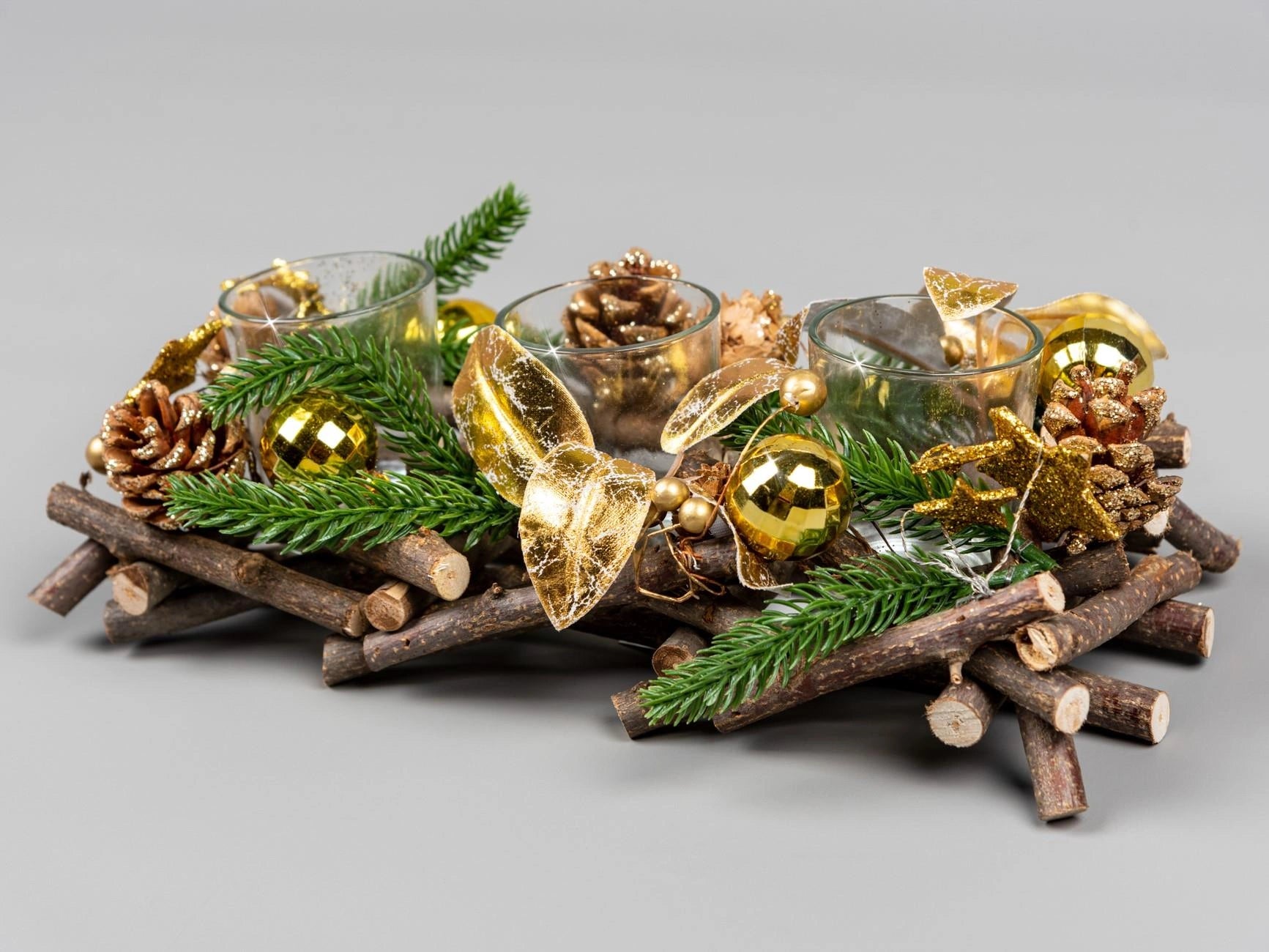 28cm Candle Holder Triple Wooden Twig Christmas Tabletop Tealight Xmas HomeDecor
