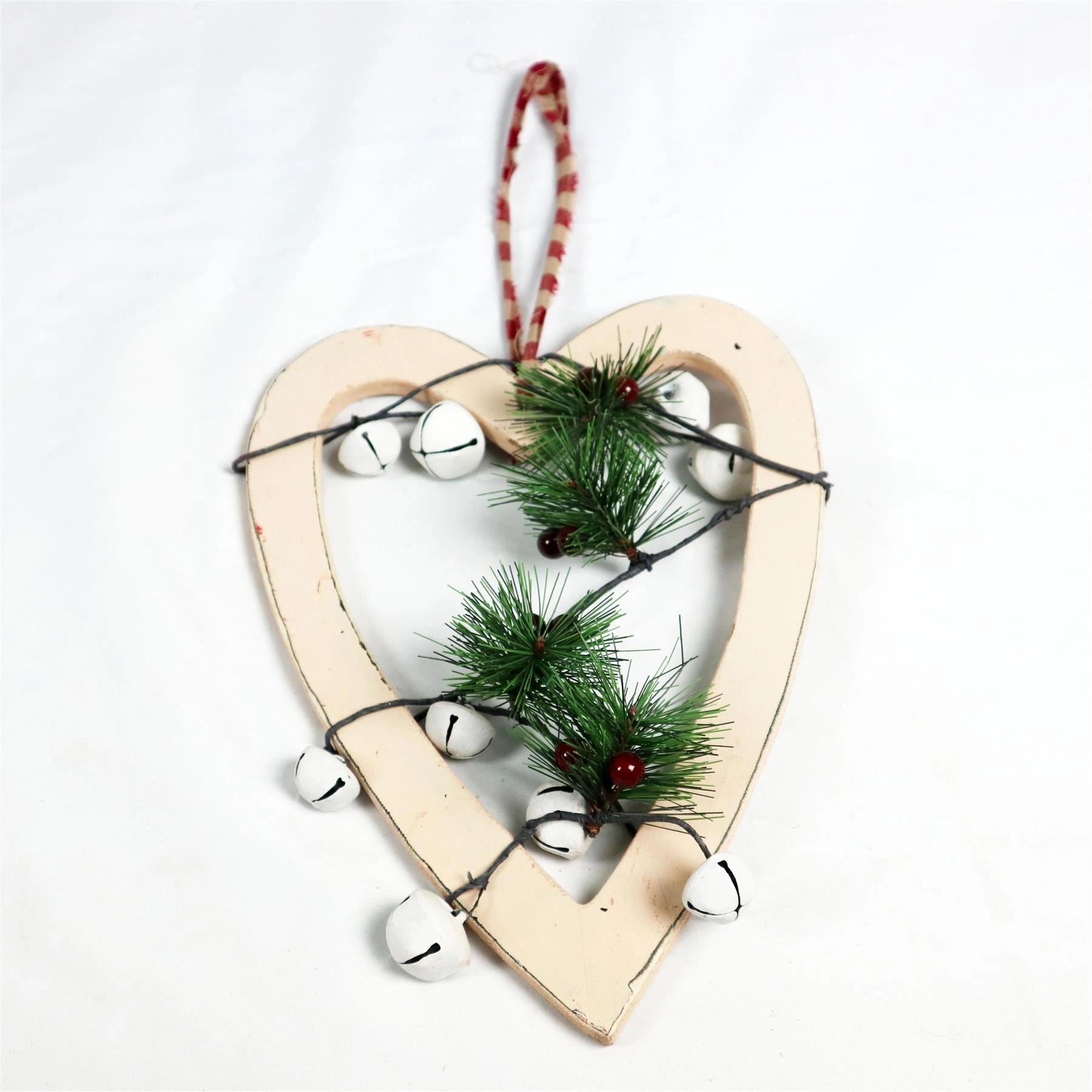 Wooden Cream Heart Unique Design Christmas Wall Decorations Xmas Home Showpiece