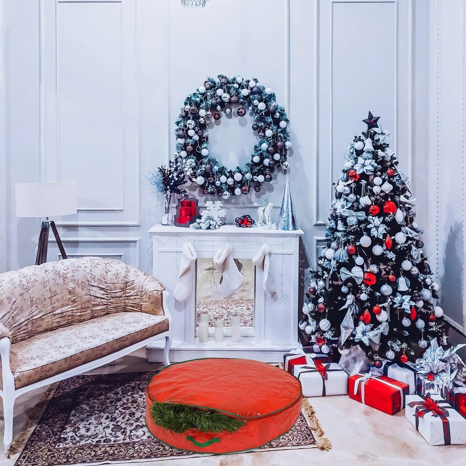 Christmas 55cm Wreath Garland Storage Bags Zippered Waterproof Durable Container