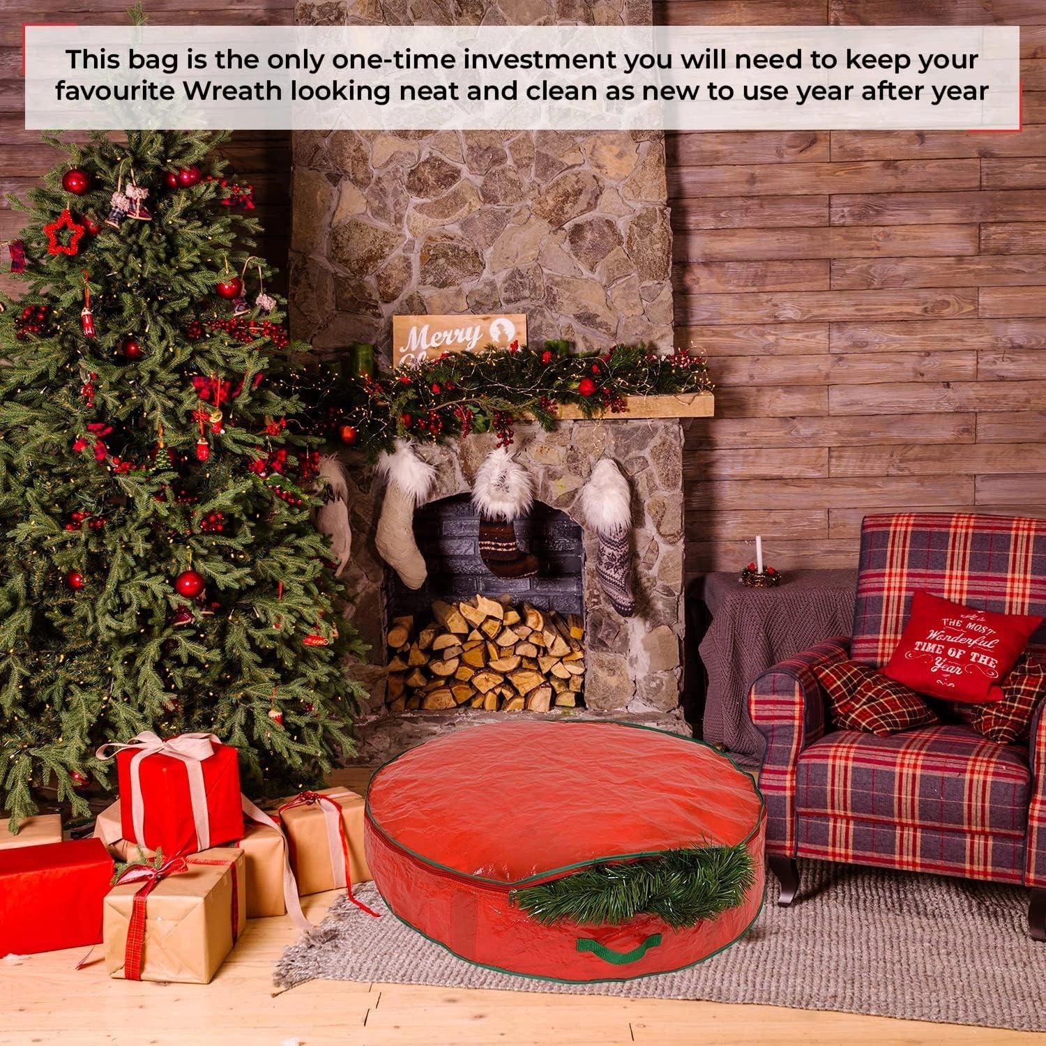 Christmas 55cm Wreath Garland Storage Bags Zippered Waterproof Durable Container