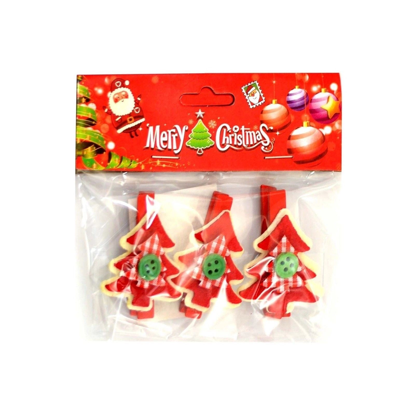 3 Christmas Wooden Mini Peg Art & Craft Clips Xmas Decor Card Holder Decorations