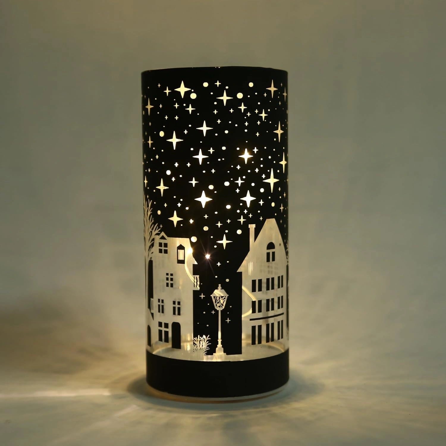 Christmas Table Decoration Xmas Led Deep Blue Glass Vase Village 17cm Home Decor