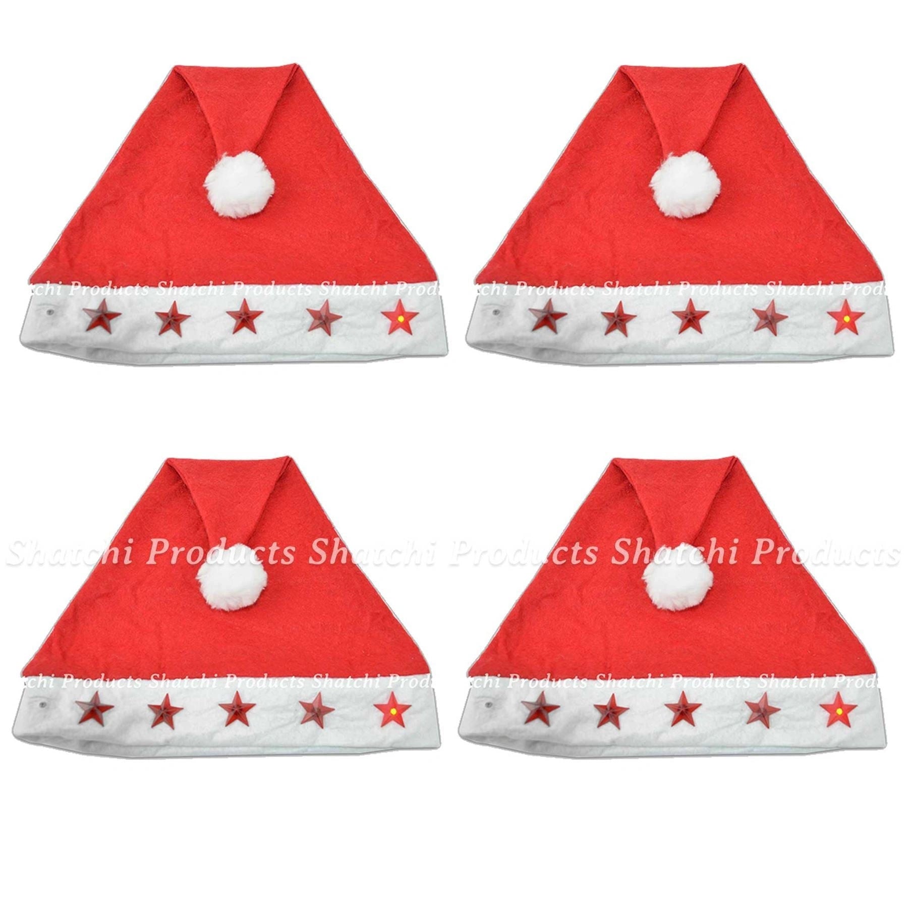 Novelty Festive Light Up Santa Father Christmas Hat Fancy Dress Party Supply 4pc