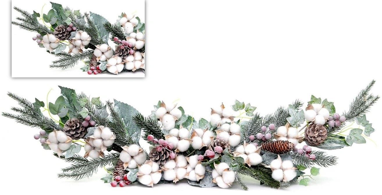 Pre Decorated Real Cotton Christmas Garland Xmas Home Wall Door Decorations 95cm
