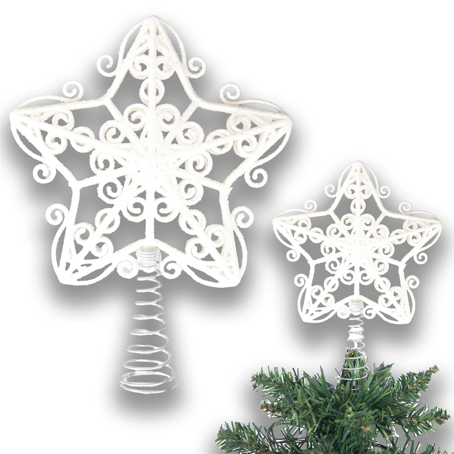 Christmas Star Tree Topper White Glitter Crown Xmas Tree Ornaments Decor 14.5cm