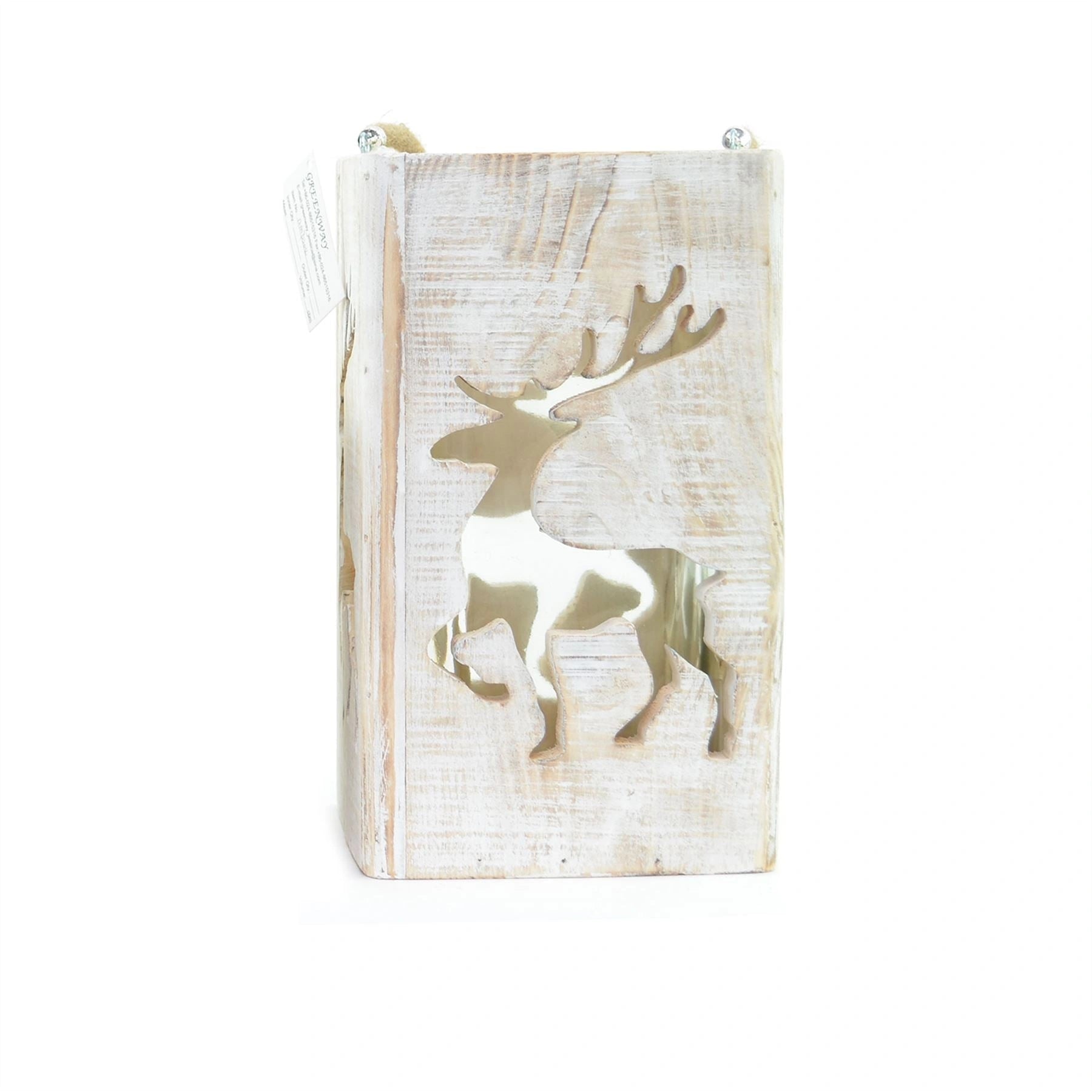 Large Wooden Candle Jar 26Cm Height Reindeer Carved With Glass Jar Christmas Lighting Decorations