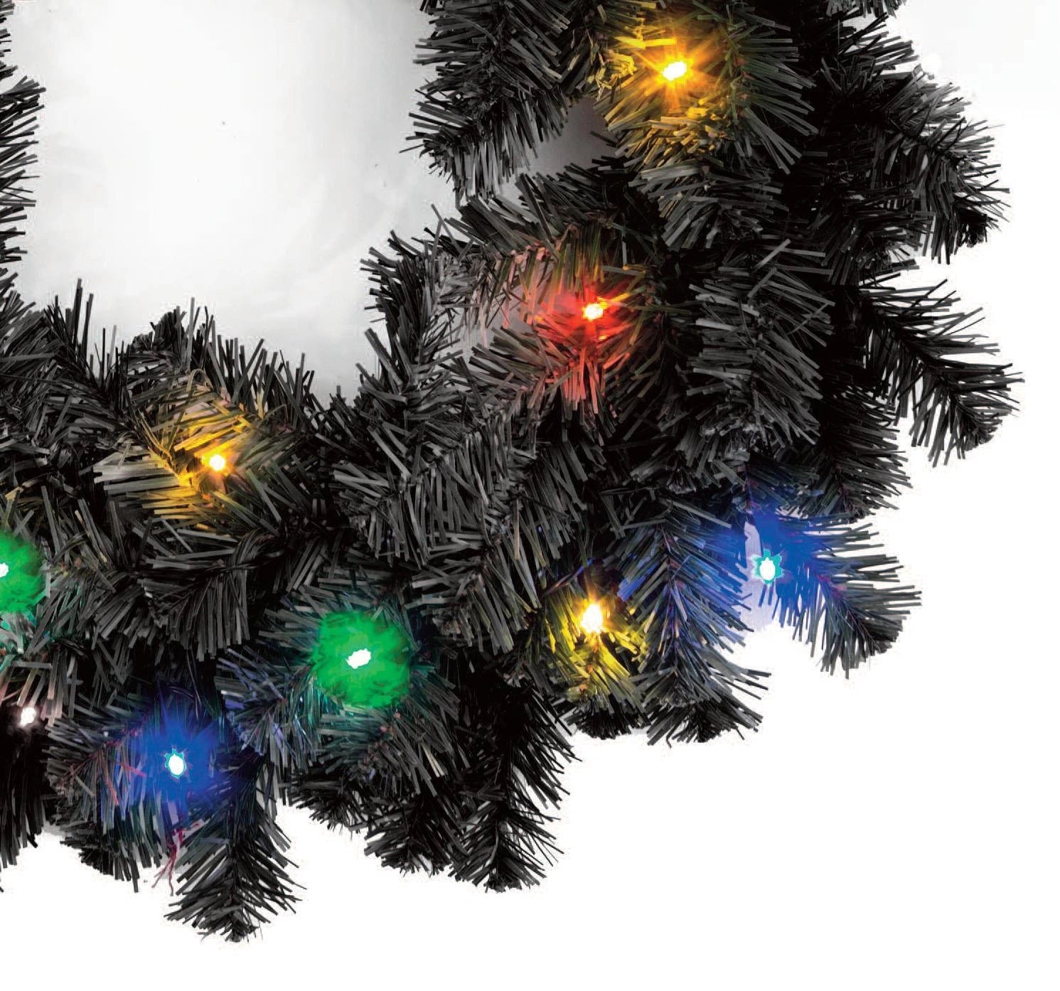 Black Christmas Wreath Pre Lit Artificial Bushy Wall Door XMAS Home Decor 55CM