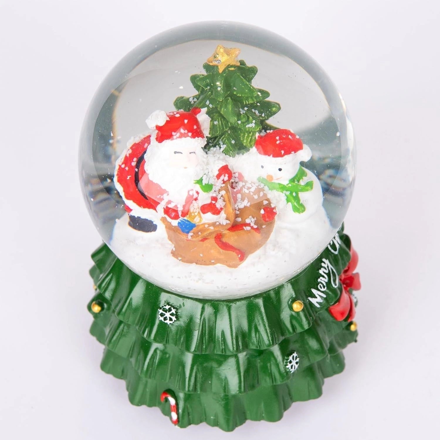 Musical Snow Globe Christmas Tree Base Santa 15cm Tabletop Xmas Window Decor