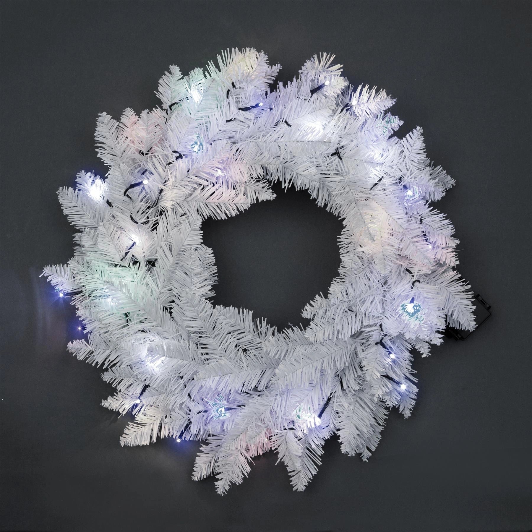 White Christmas Wreath Pre Lit Artificial Bushy Wall Door XMAS Home Decor 55CM
