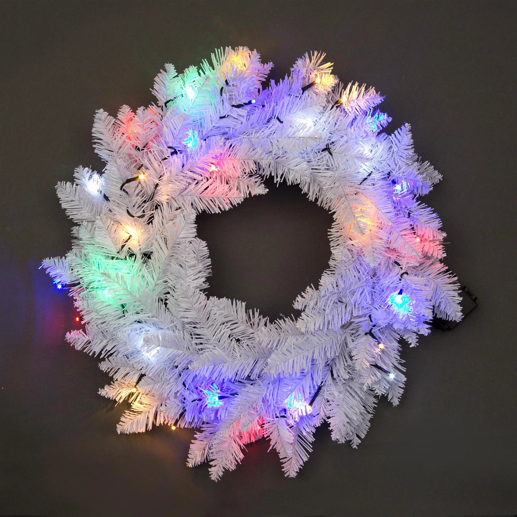 White Christmas Wreath Pre Lit Artificial Bushy Pine Wall Door XMAS Home Decor