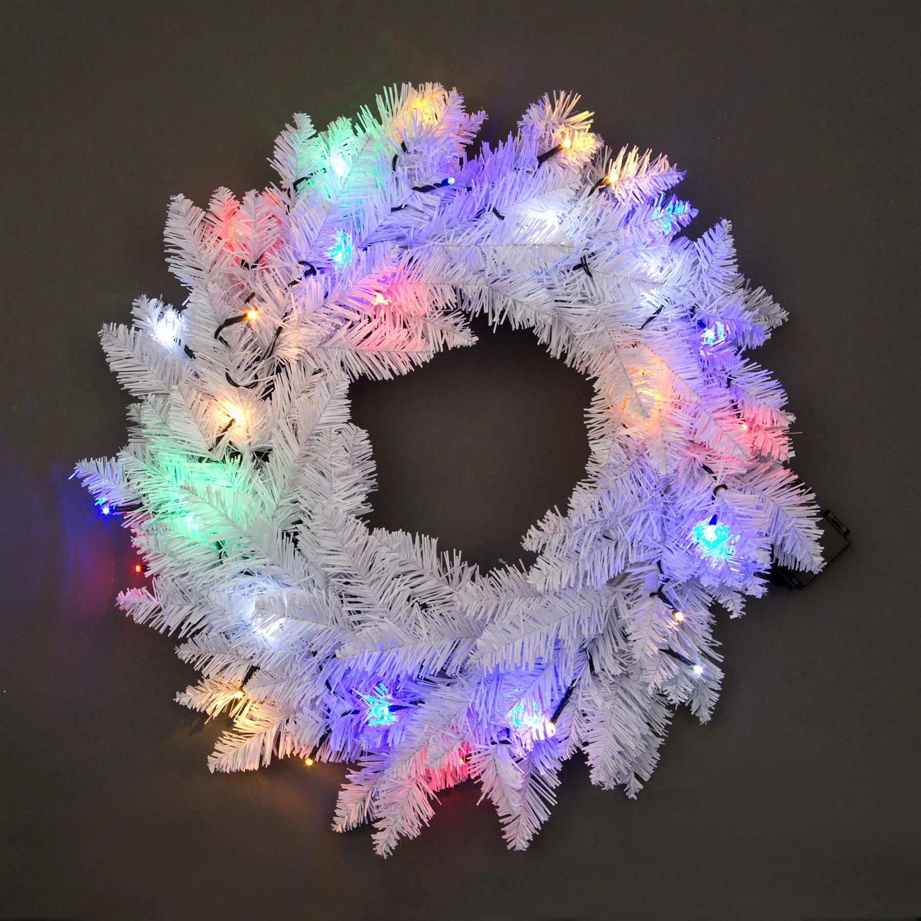 White Christmas Wreath Pre Lit Artificial Bushy Pine Wall Door XMAS Home Decor