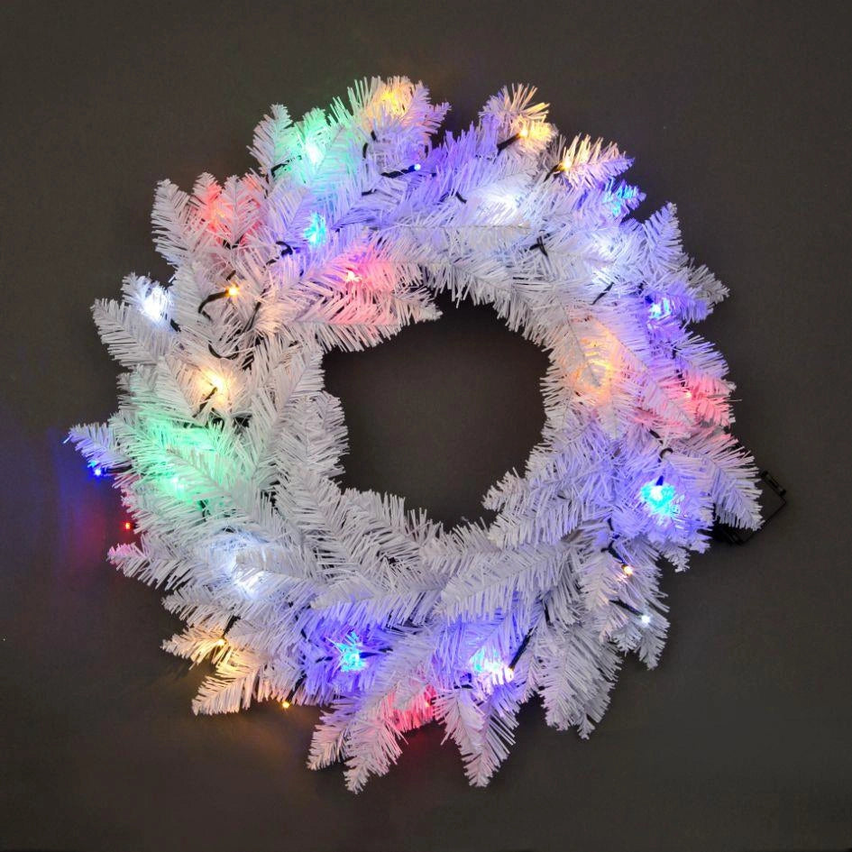 White Christmas Wreath Pre Lit Artificial Bushy Pine Wall Door XMAS Home Decor
