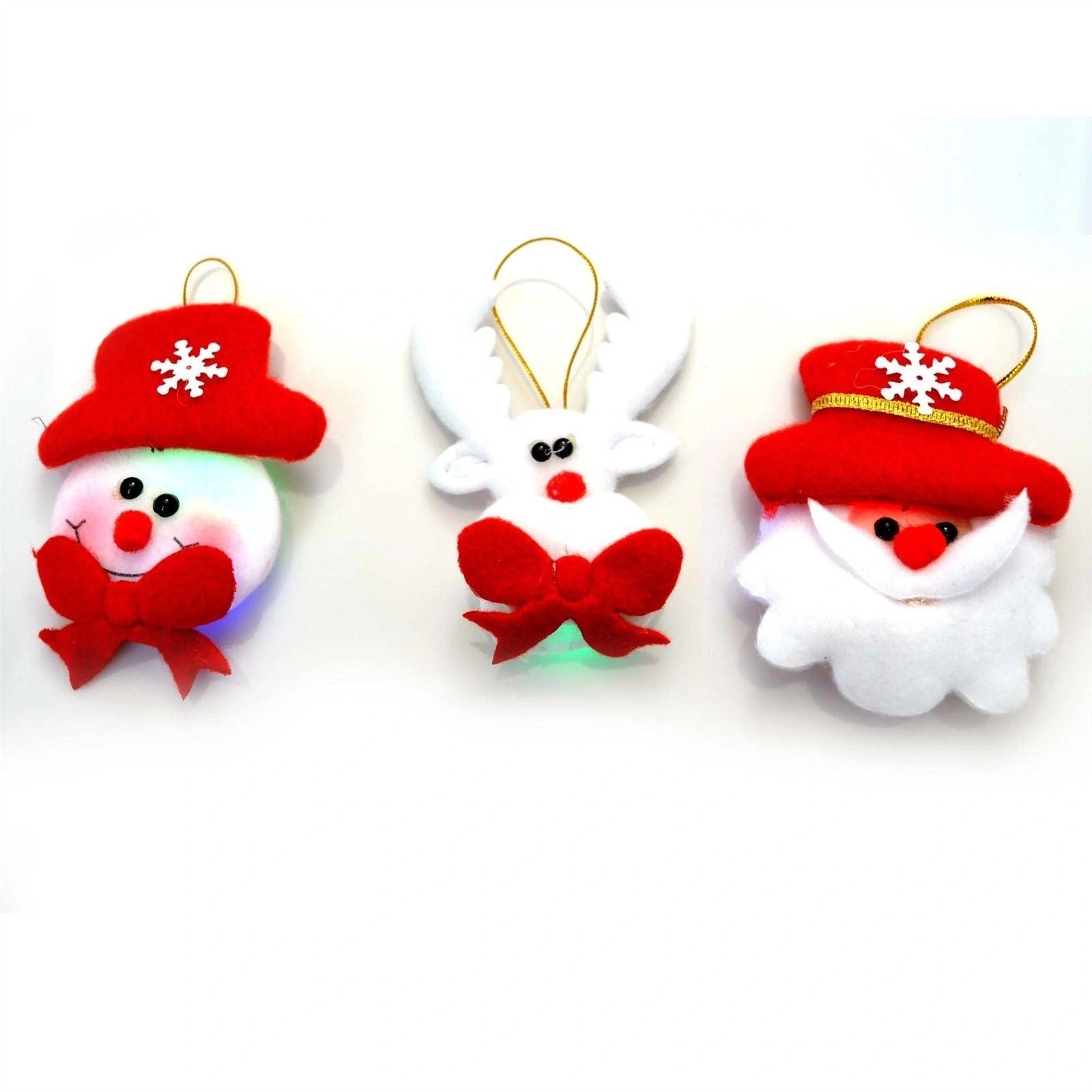 3 Christmas Tree Hanging Decorations Flashing Led Soft Teddy Xmas Decor Ornament