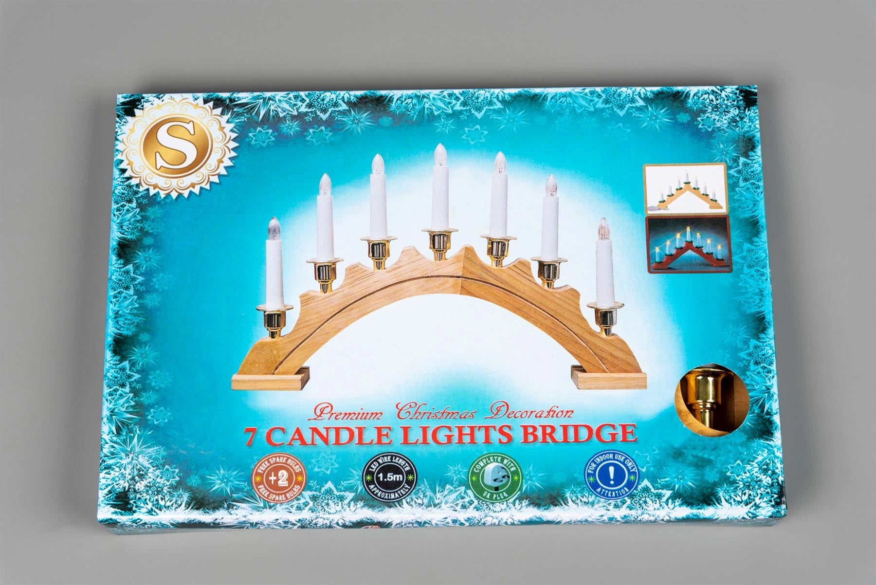 Wooden Candle Bridge Christmas Window Lights Decoration Pre-Lit Xmas Arch 7 LED