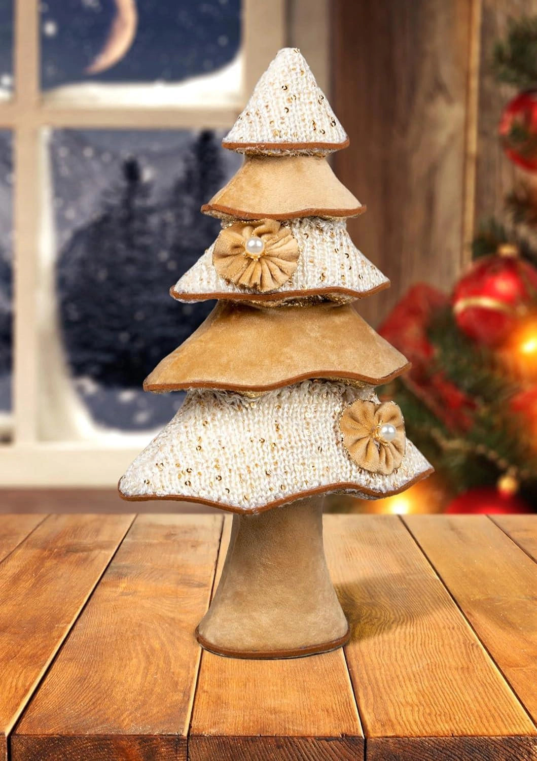 Christmas Tree Figure 32cm Golden Centerpiece Tabletop Window Xmas Home Decor
