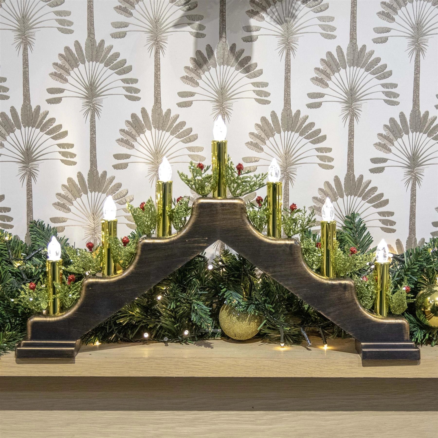 Pre-Lit Christmas Candle Bridge Arch LED Light B/O Window Table Xmas Home Decor