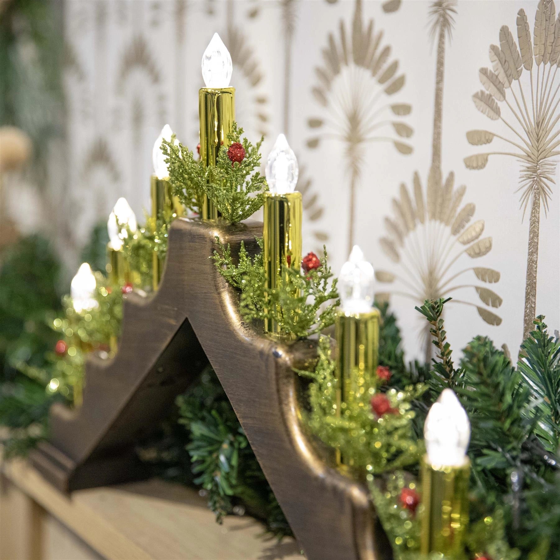 Pre-Lit Christmas Candle Bridge Arch LED Light B/O Window Table Xmas Home Decor