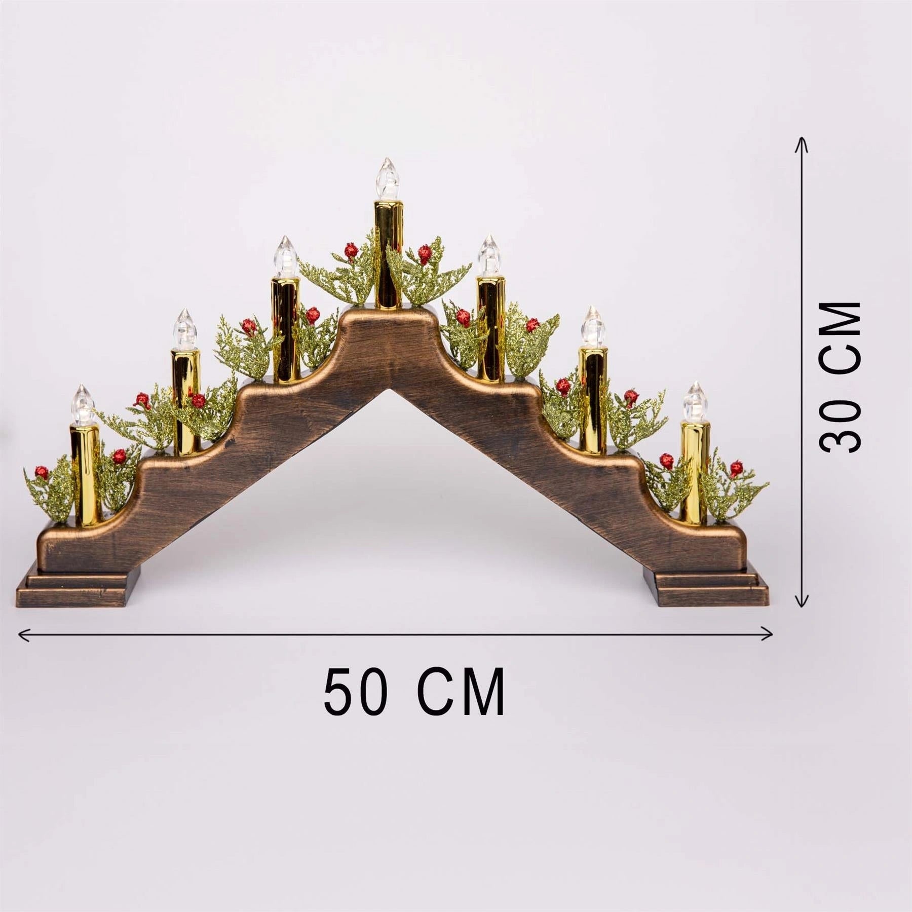 Battery Operated Plastic Brass Finish Candle Bridge - H30Xw50Xd6.5Cm