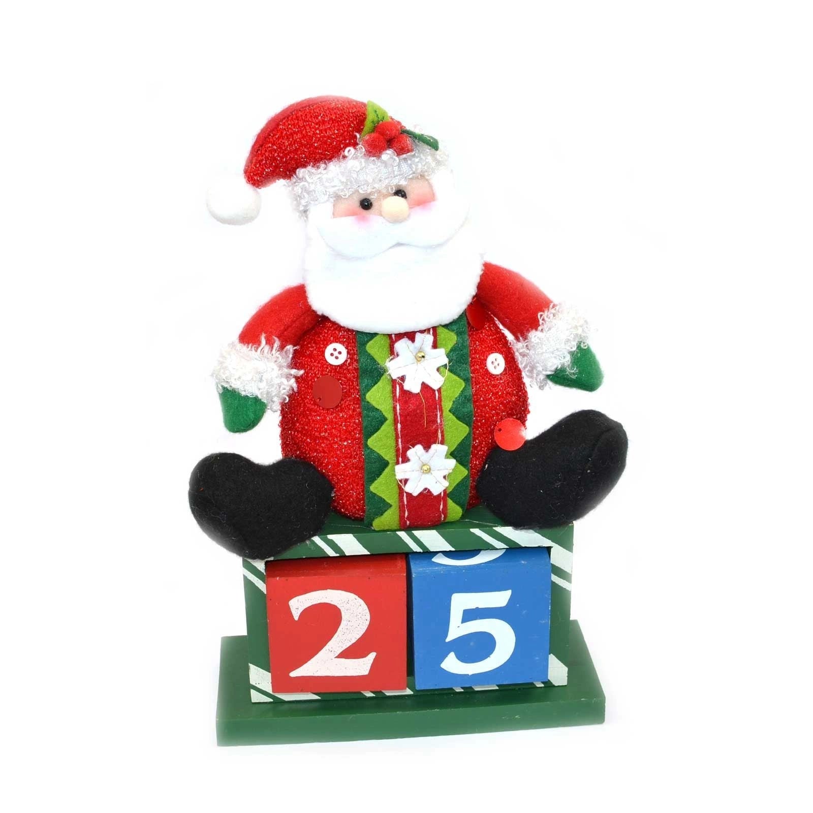 Novelty Advent Christmas Calender Wooden Block Santa Theme Christmas Decorations