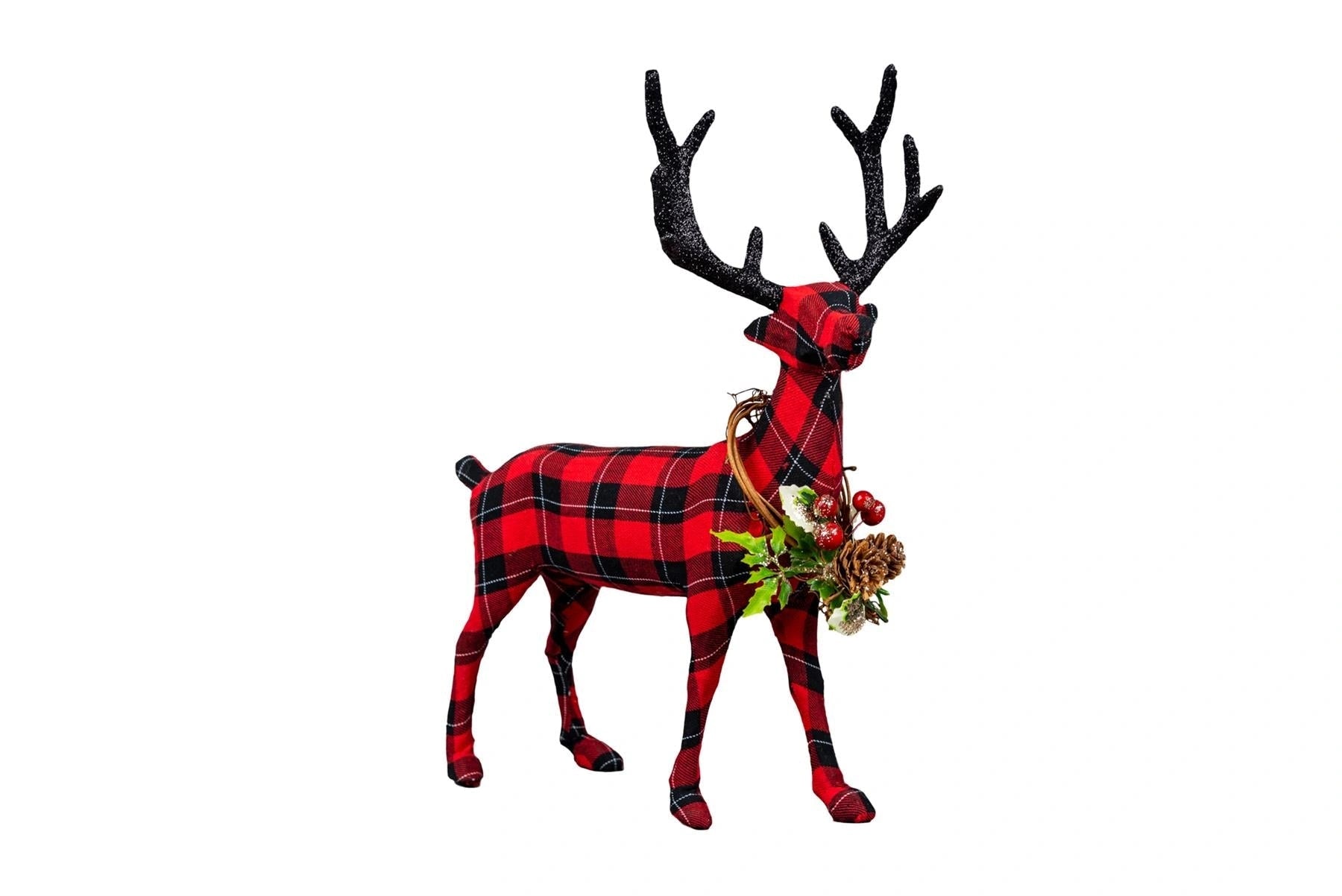 35cm Christmas Reindeer Figure Tartan Statue Centerpiece Fireplace Window Decor