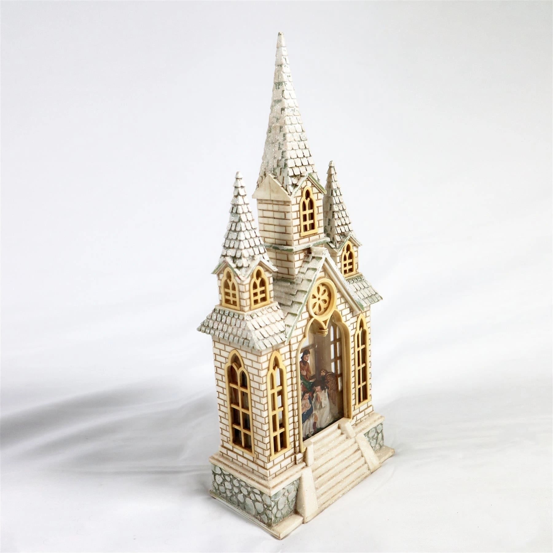 Glitter Village Church Sculpture LED Nativity Scene Christmas Home Decorations