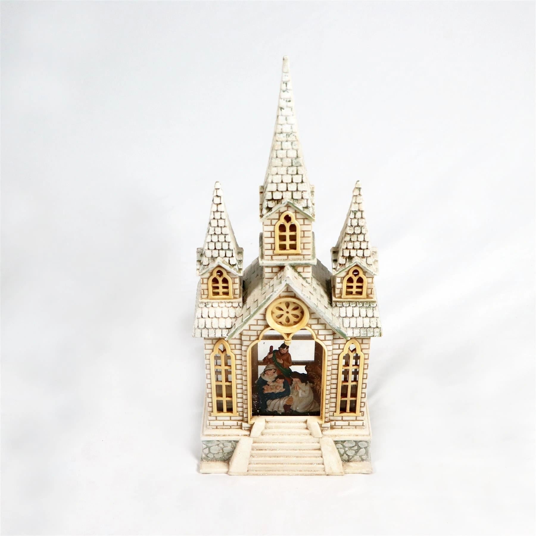 Glitter Village Church Sculpture LED Nativity Scene Christmas Home Decorations