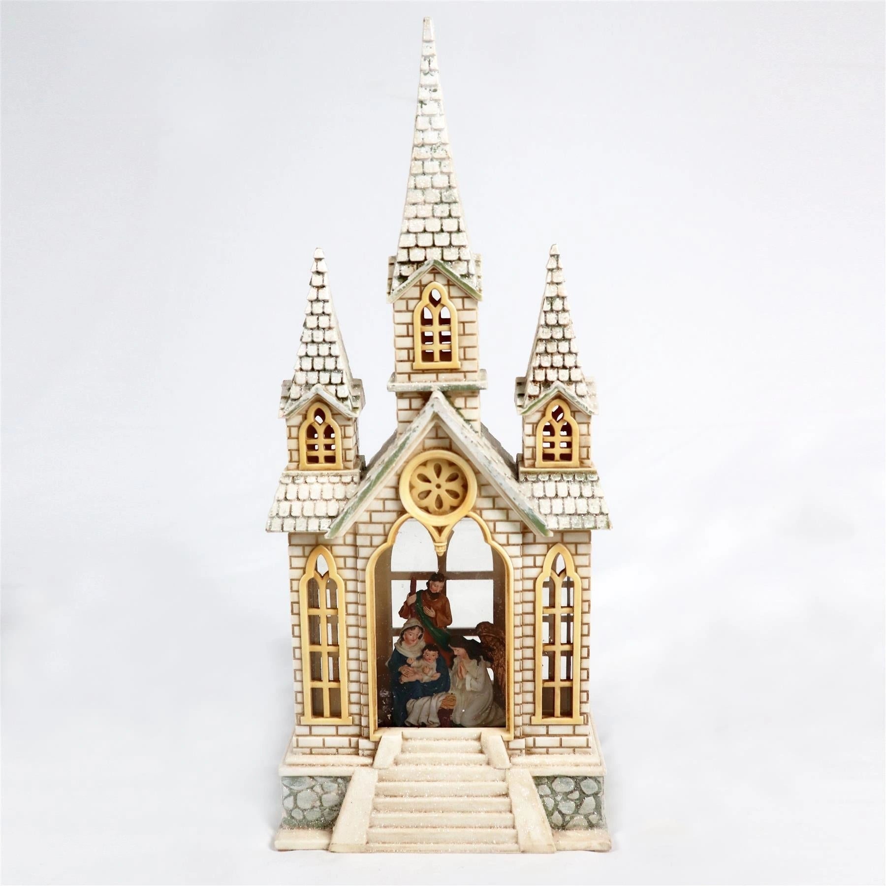 Glitter Village Church Sculpture LED Nativity Scene Christmas Home Decorations