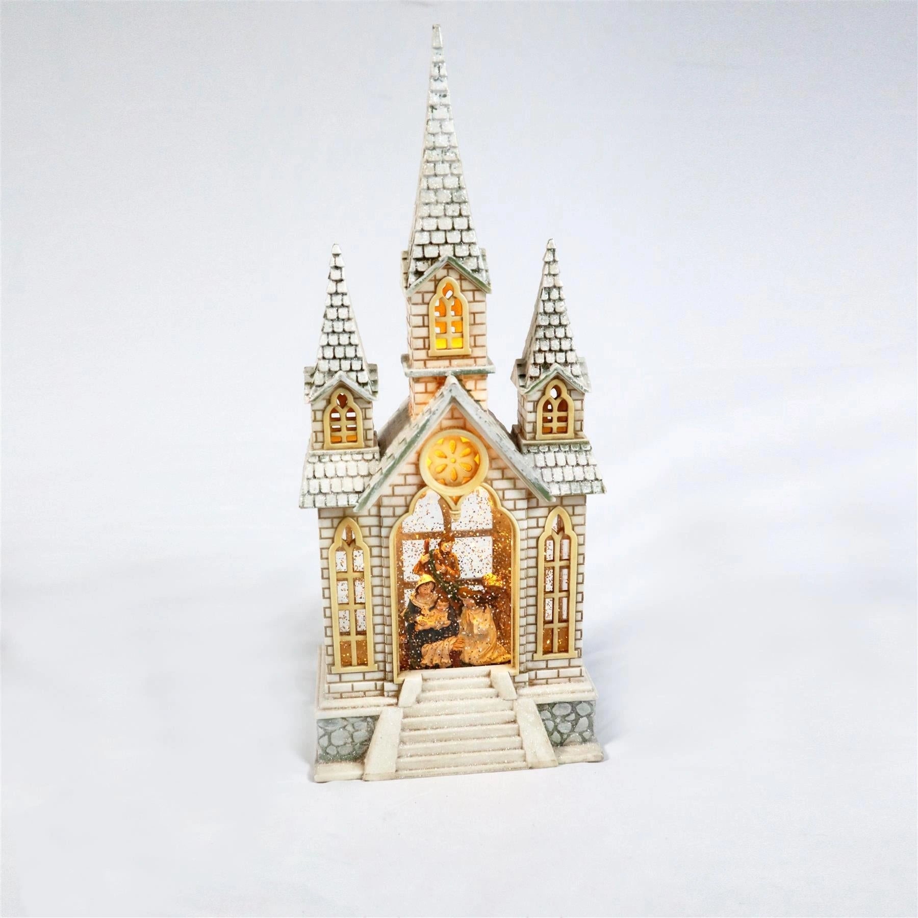 Glitter Village Church Sculpture LED Nativity Scene Christmas Home Decorations