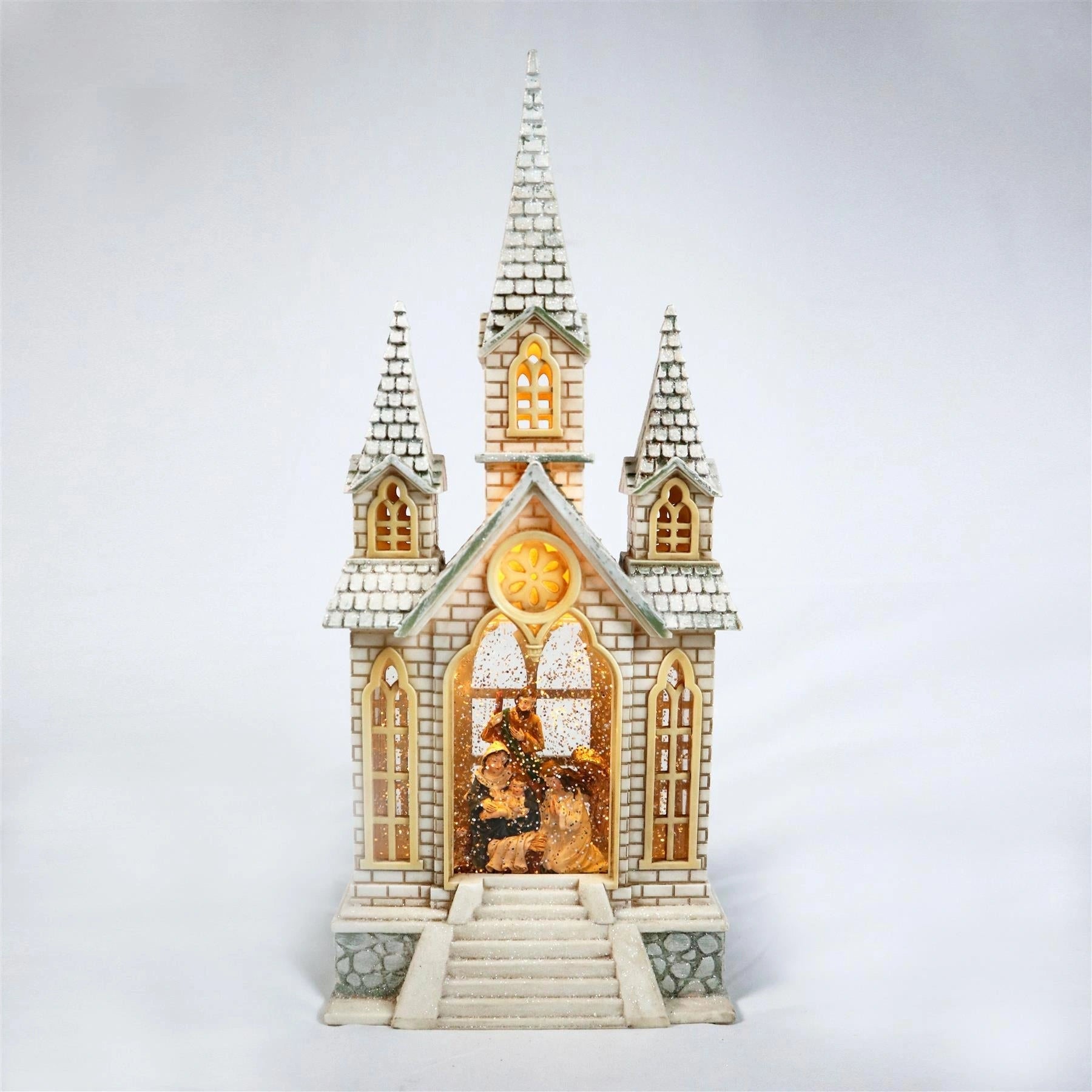 Glitter Village Church Sculpture LED Nativity Scene Christmas Home Decorations