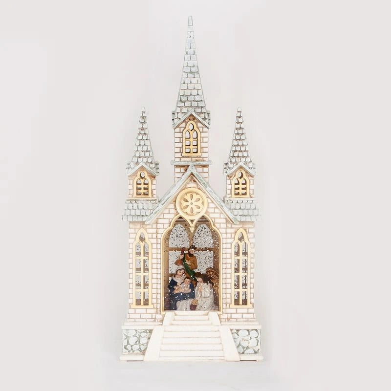 Glitter Village Church Sculpture LED Nativity Scene Christmas Home Decorations