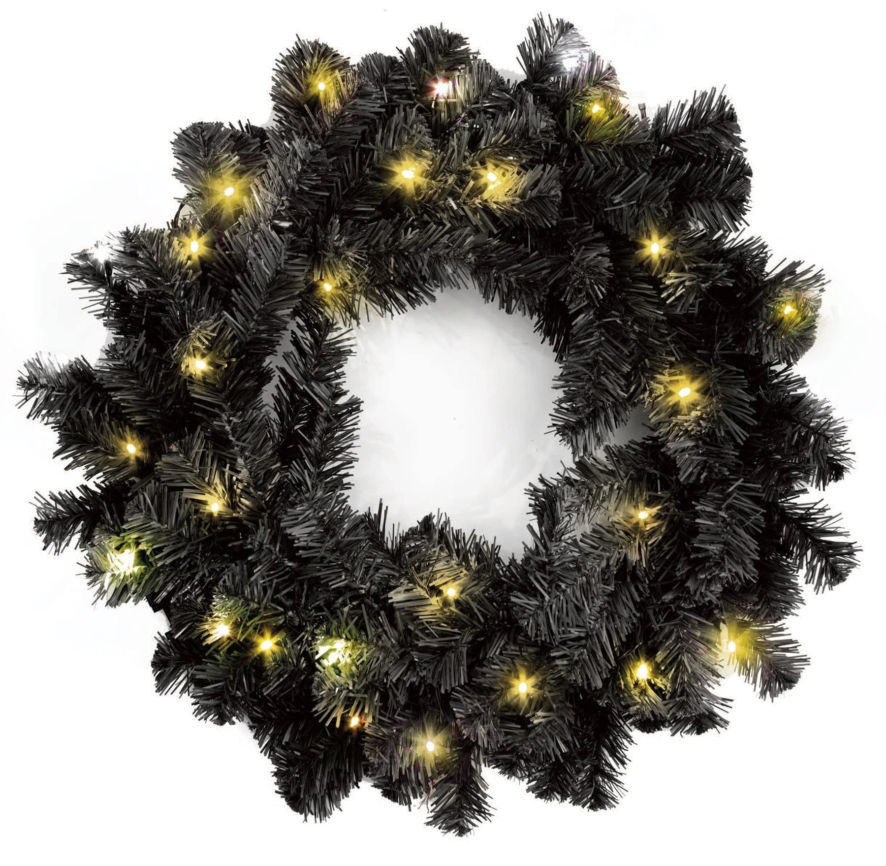 Black Christmas Wreath Pre Lit Artificial Bushy Wall Door XMAS Home Decor 55CM