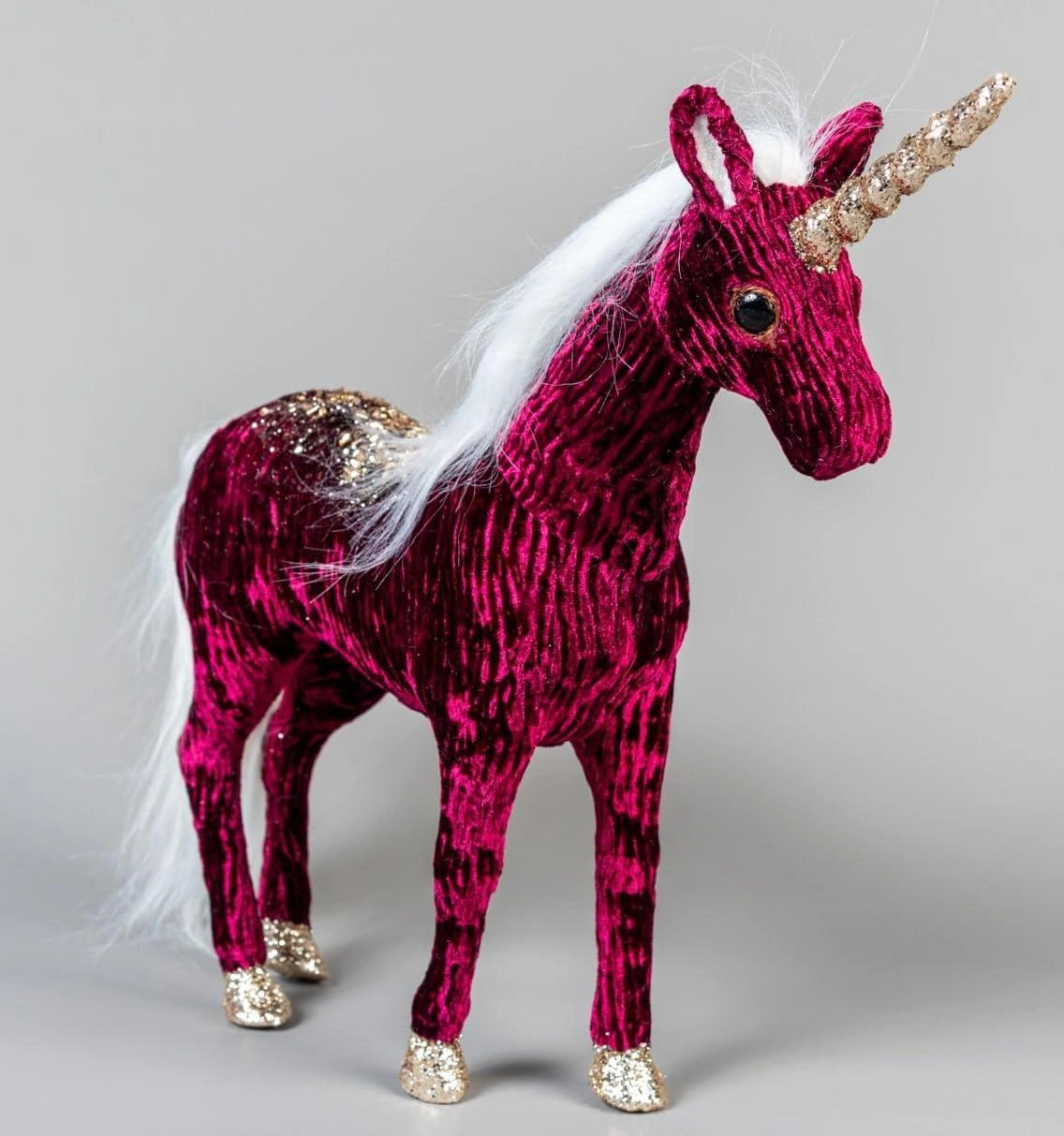 Burgundy Christmas Figure Unicorn 33cm Tabletop Window Xmas Decor UK