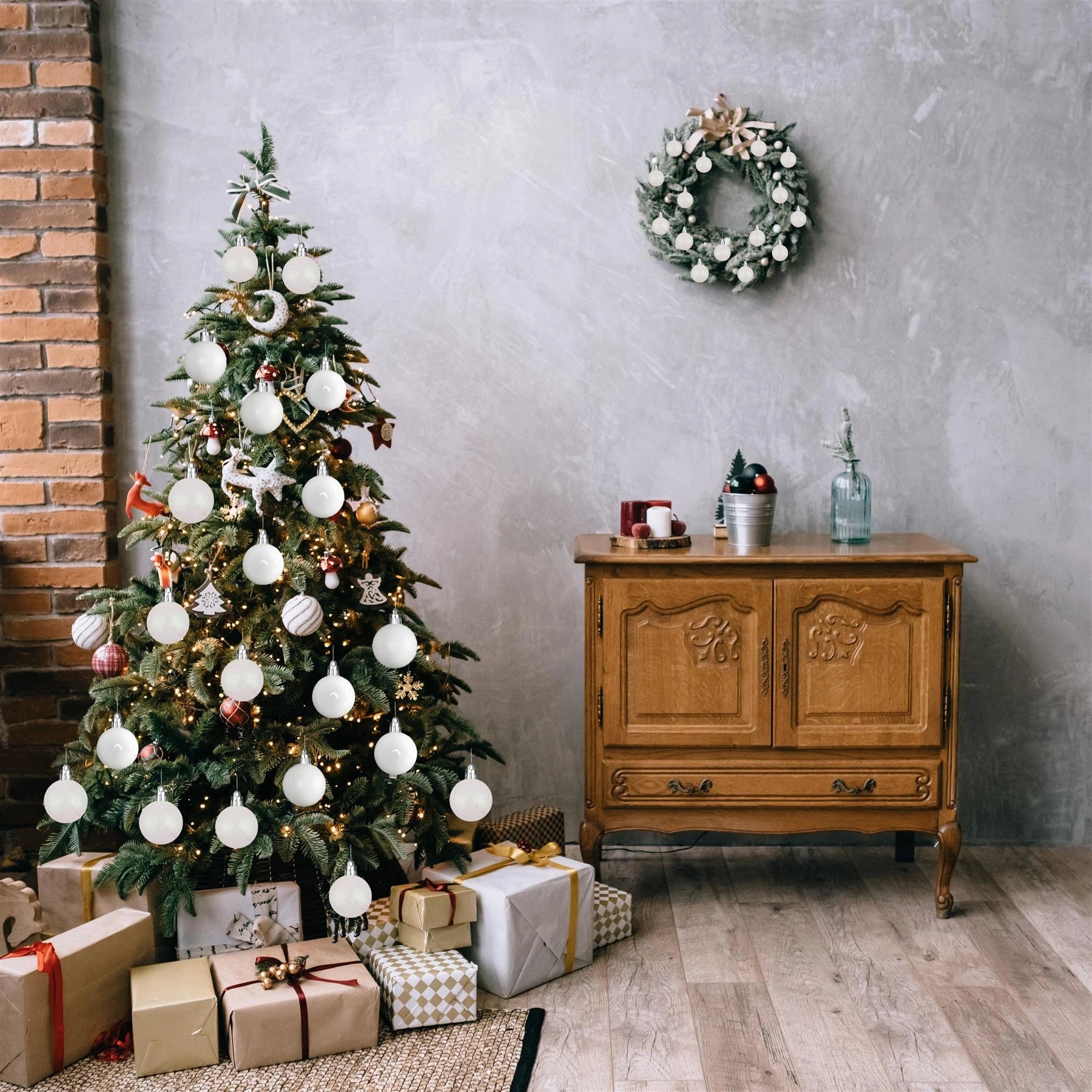 9pcs Christmas Baubles Tree Ornaments White Ball Xmas Festive Hanging Decor 5cm