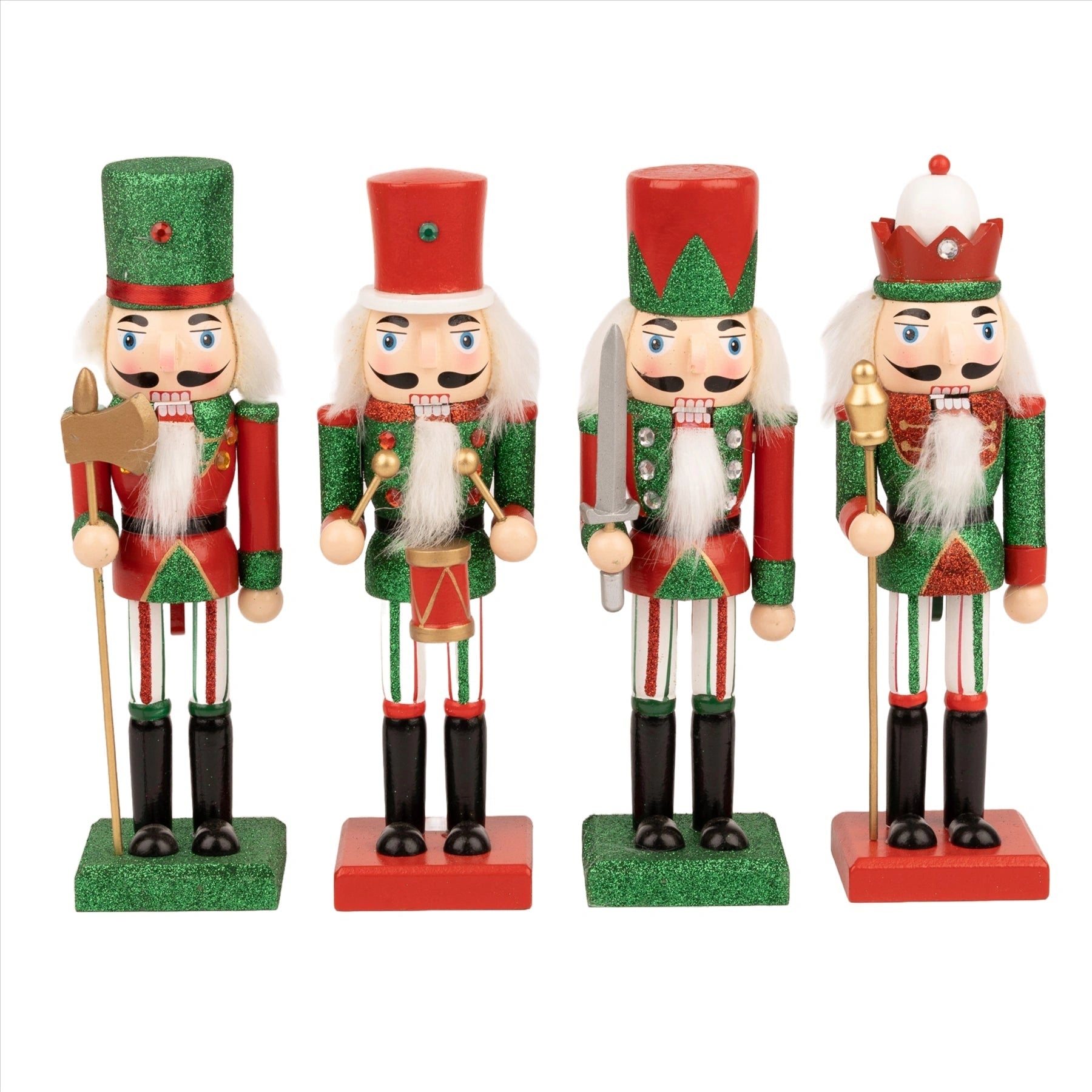 4 Green Nutcrackers Christmas Wooden Ornament Figurine 25cm Xmas Home Decoration