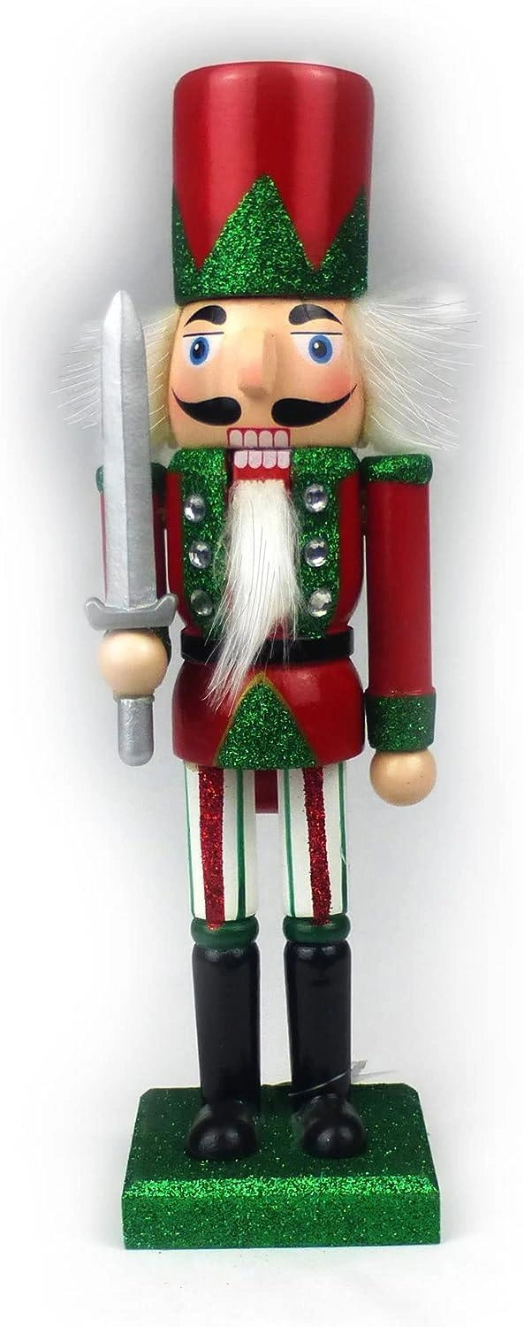 4 Green Nutcrackers Christmas Wooden Ornament Figurine 25cm Xmas Home Decoration