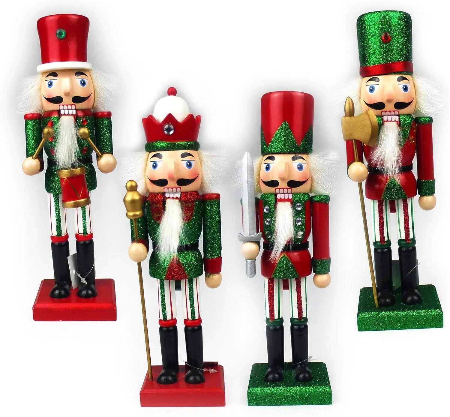 4 Green Nutcrackers Christmas Wooden Ornament Figurine 25cm Xmas Home Decoration