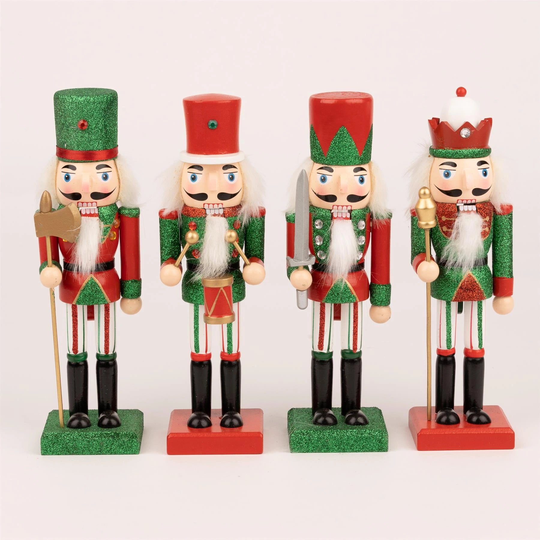 4 Green Nutcrackers Christmas Wooden Ornament Figurine 25cm Xmas Home Decoration